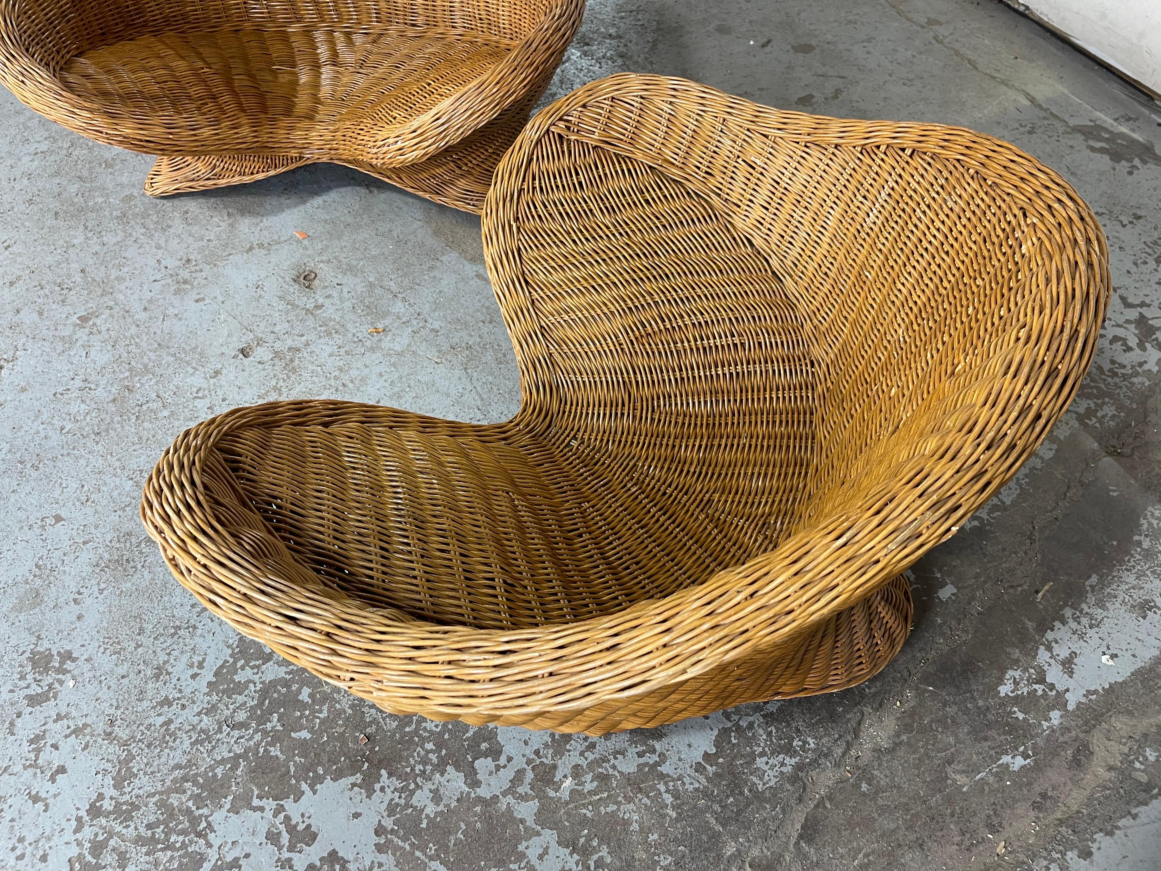 Mid Century Modern Petite Rattan Lotus Chairs by Vivai del Sud, Italy 1