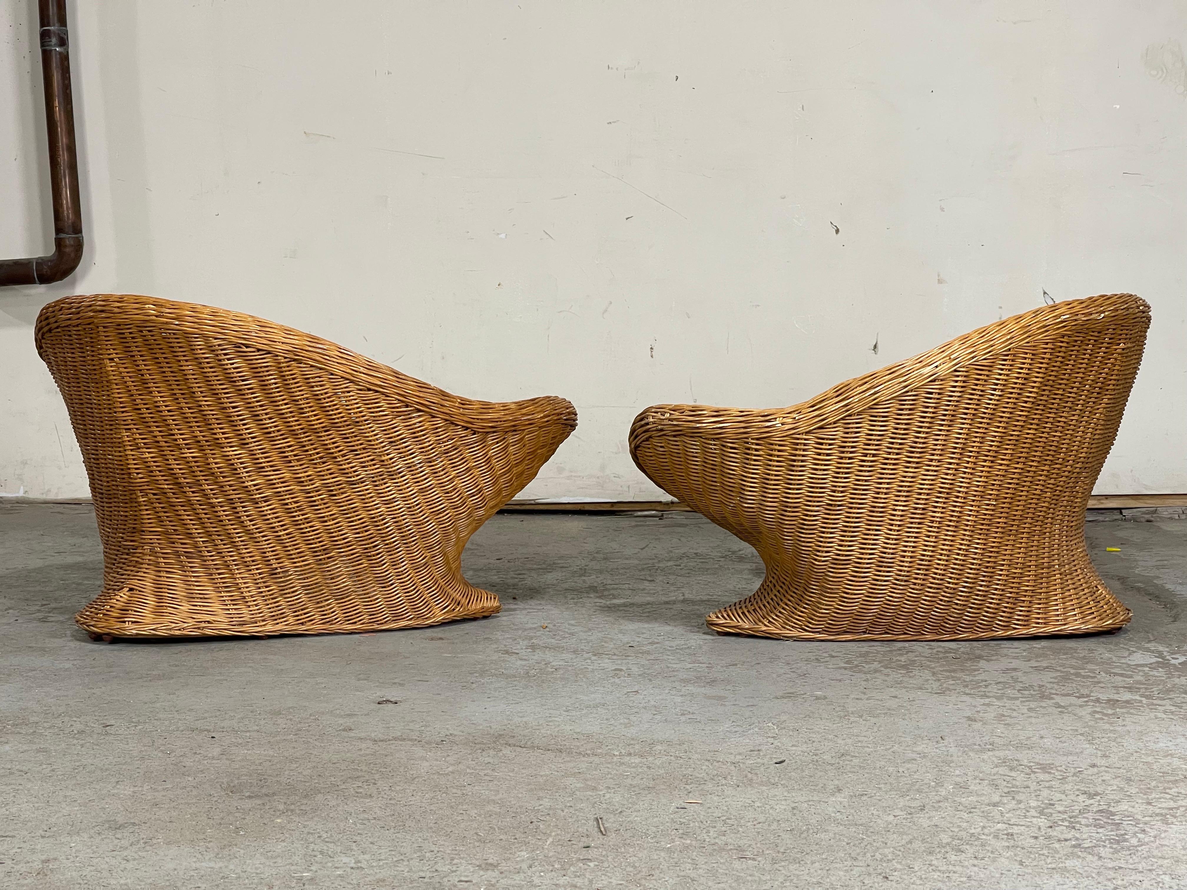 Mid Century Modern Petite Rattan Lotus Chairs by Vivai del Sud, Italy 2