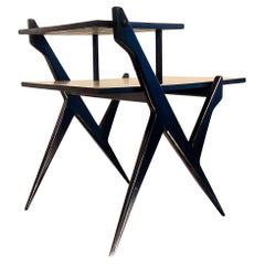 Mid-Century Modern Phone Table in Wood, Black & White, 1950s, Brazil