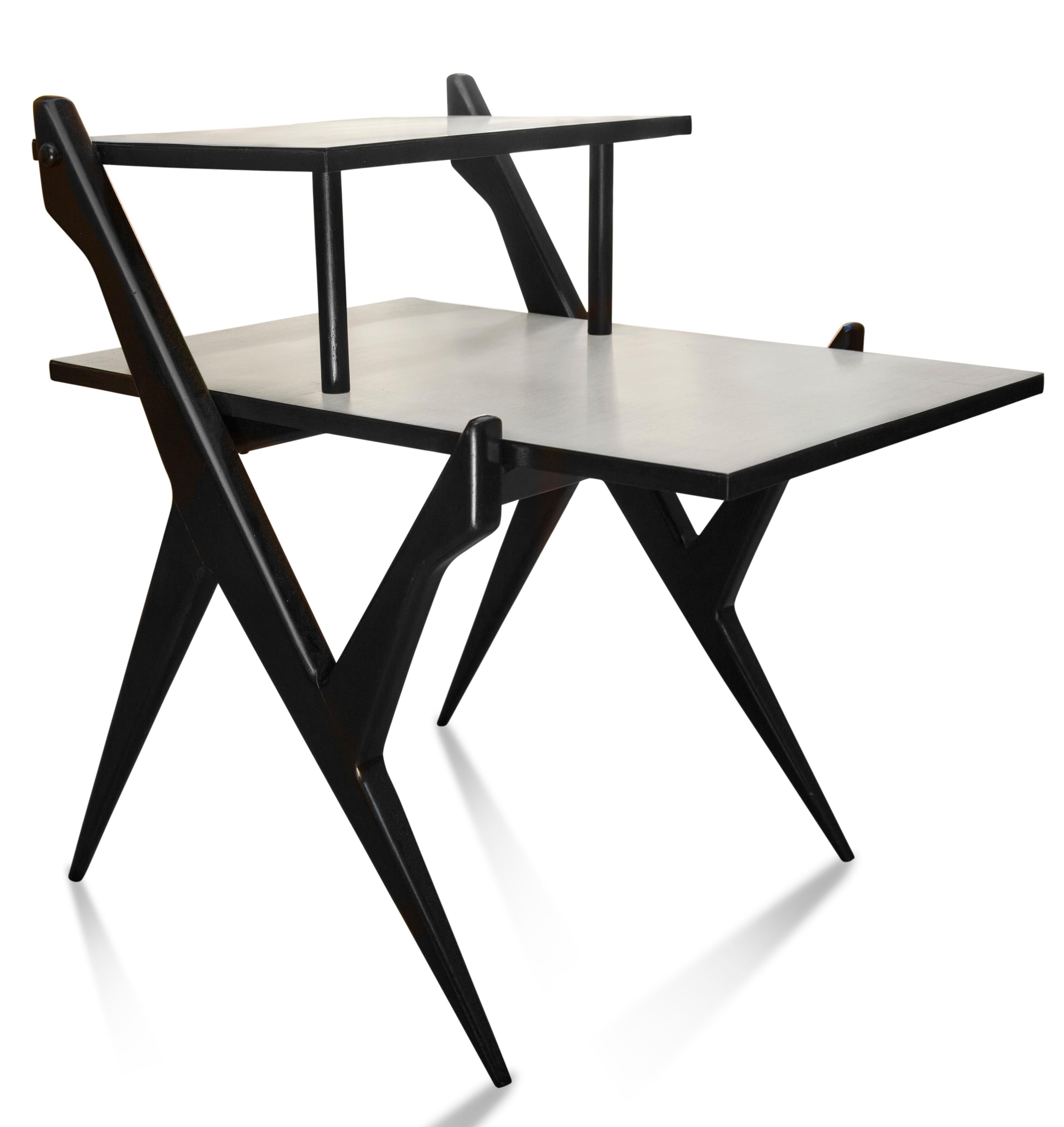 Mid-Century Modern Phone Table in Wood, Black & White, 1950s, Brazil For Sale 4