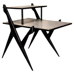 Mid-Century Modern Phone Table in Wood, Black & White, 1950s, Brazil