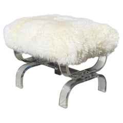 Mid Century Modern Phyllis Morris Lucite Bench W White Fur Seat