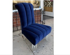 Chaise à pantoufles en lucite Phyllis Morris moderne du milieu du siècle avec tissu Cheetah