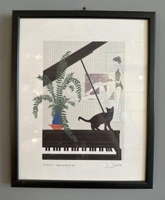 Mid-Century Modern 'PIANO DECORATIF' lithograph print by J. Janos
