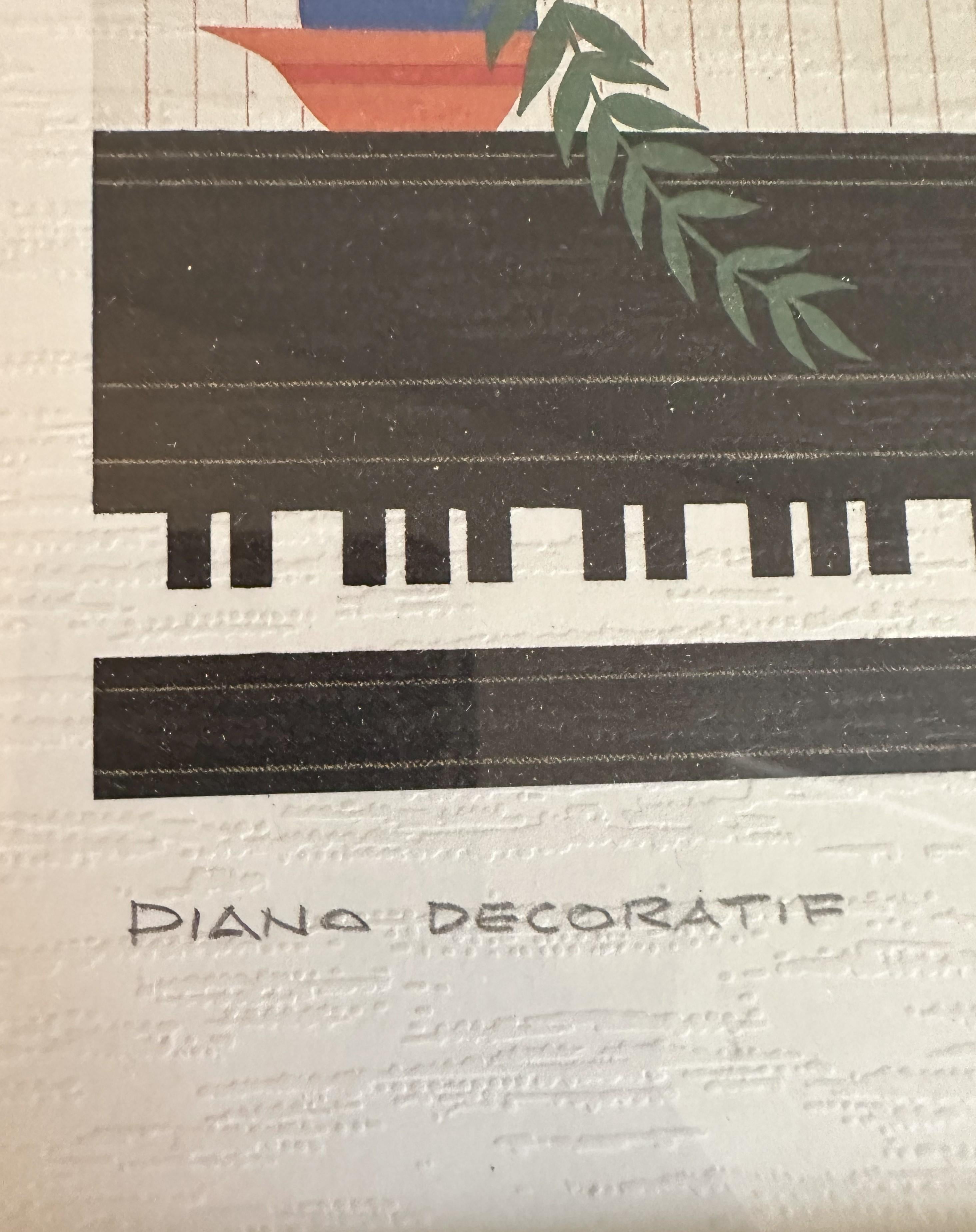 Late 20th Century Mid-Century Modern 'PIANO DECORATIF' lithograph print by J. Janos  For Sale