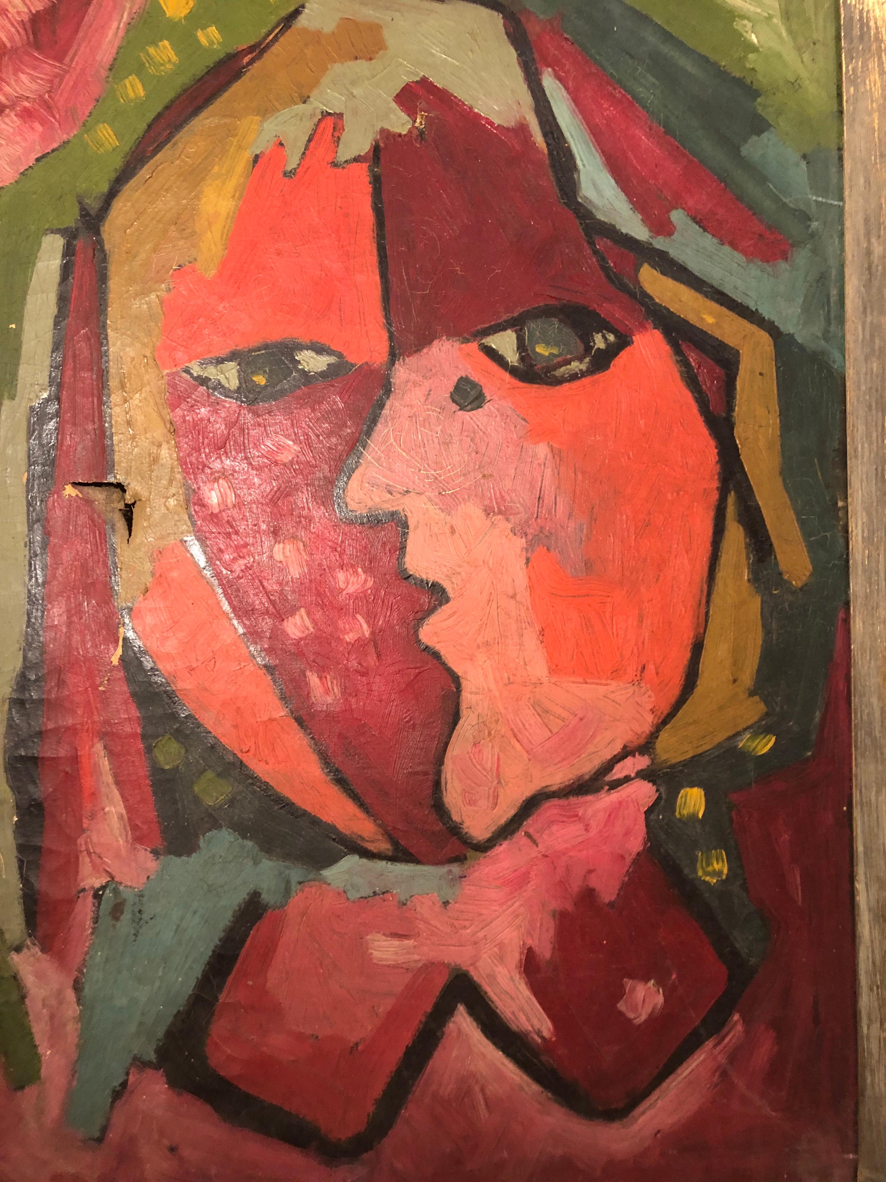 Mid-20th Century Mid-Century Modern Picasso Style Abstract of Face E. Ruff, 1945 For Sale