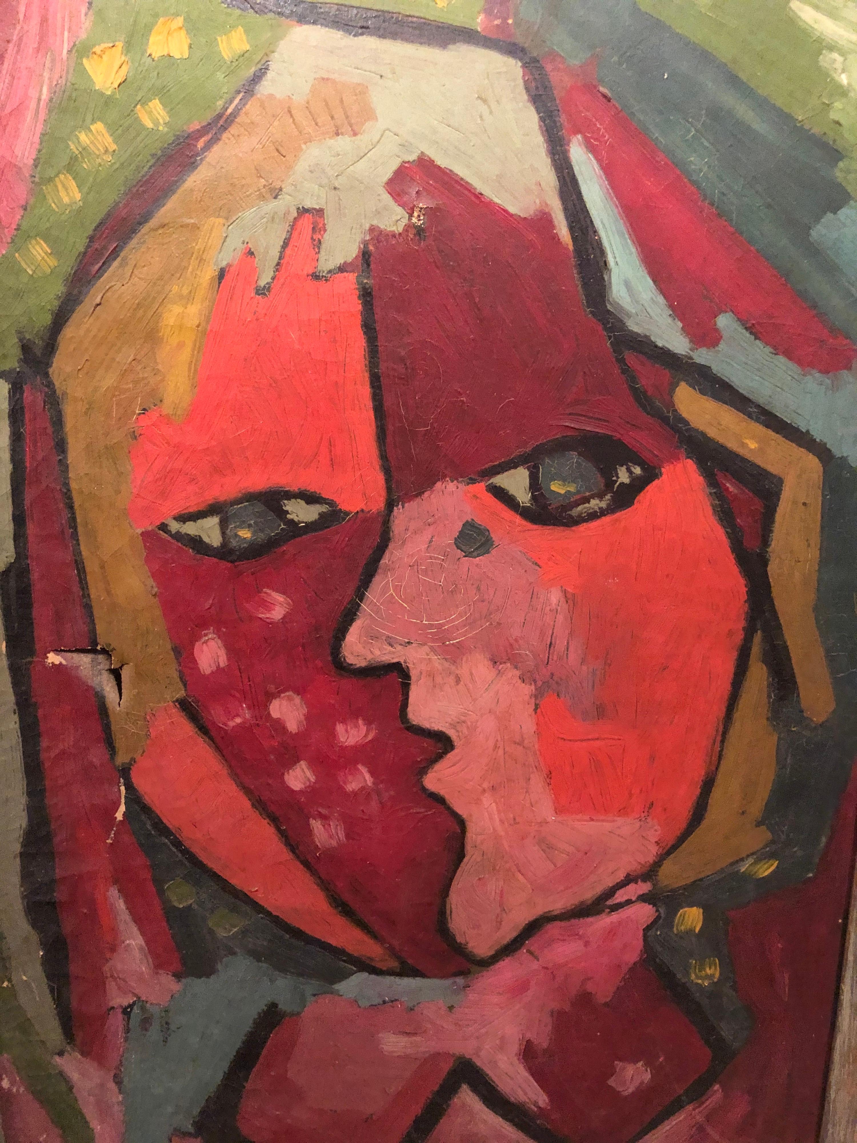 Canvas Mid-Century Modern Picasso Style Abstract of Face E. Ruff, 1945 For Sale