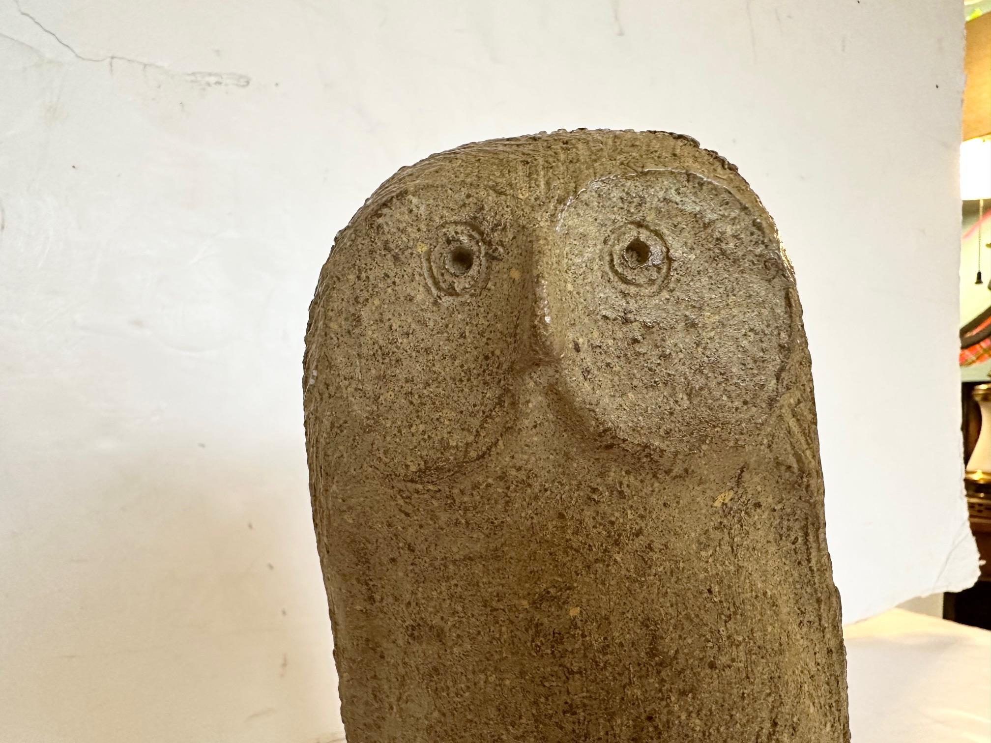 Mid-20th Century Mid Century Modern Picasso Style Stoneware Pottery Sculpture of Owl For Sale