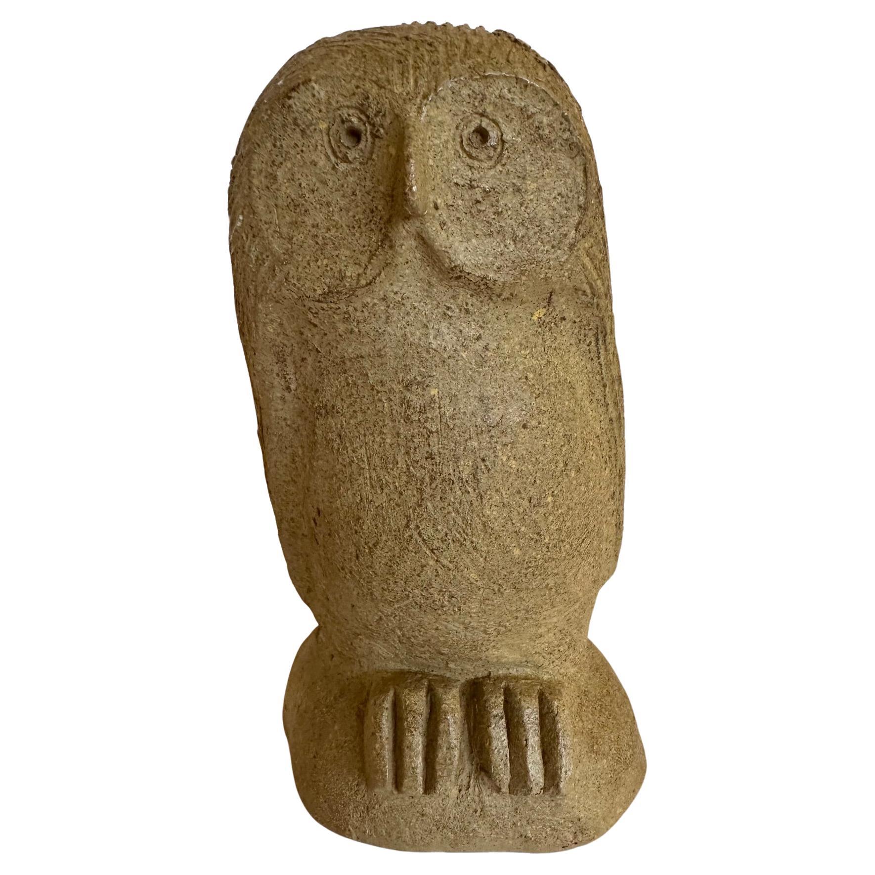 Mid Century Modern Picasso Style Stoneware Pottery Sculpture of Owl For Sale