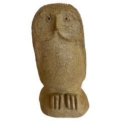 Mid Century Modern Picasso Style Stoneware Pottery Sculpture of Owl