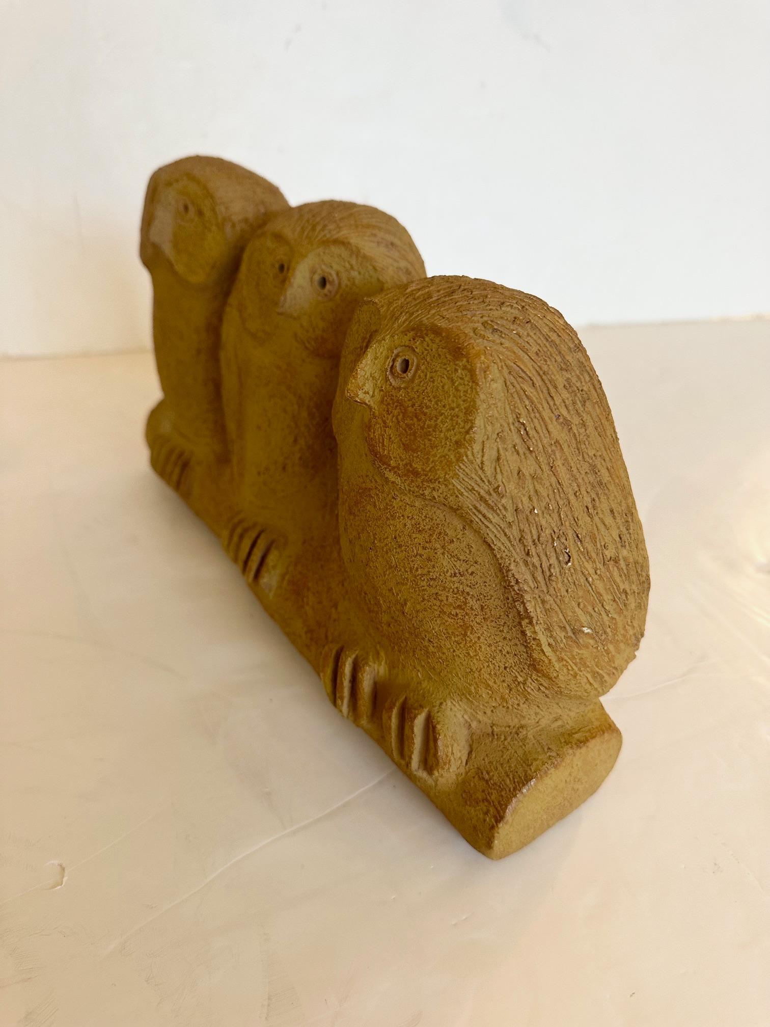 American Mid Century Modern Picasso Style Stoneware Sculpture of Owls For Sale