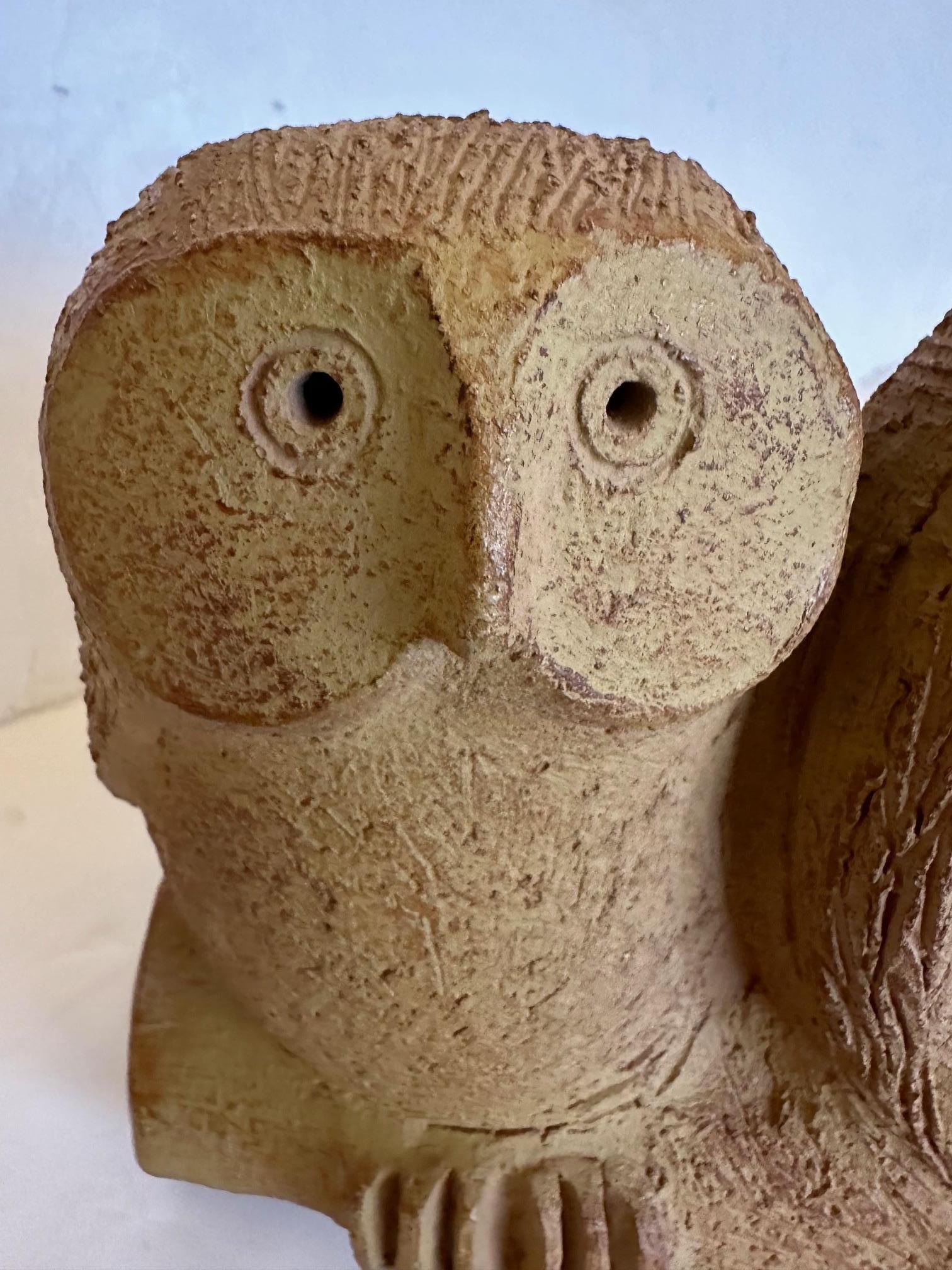 Pottery Mid Century Modern Picasso Style Stoneware Sculpture of Owls For Sale