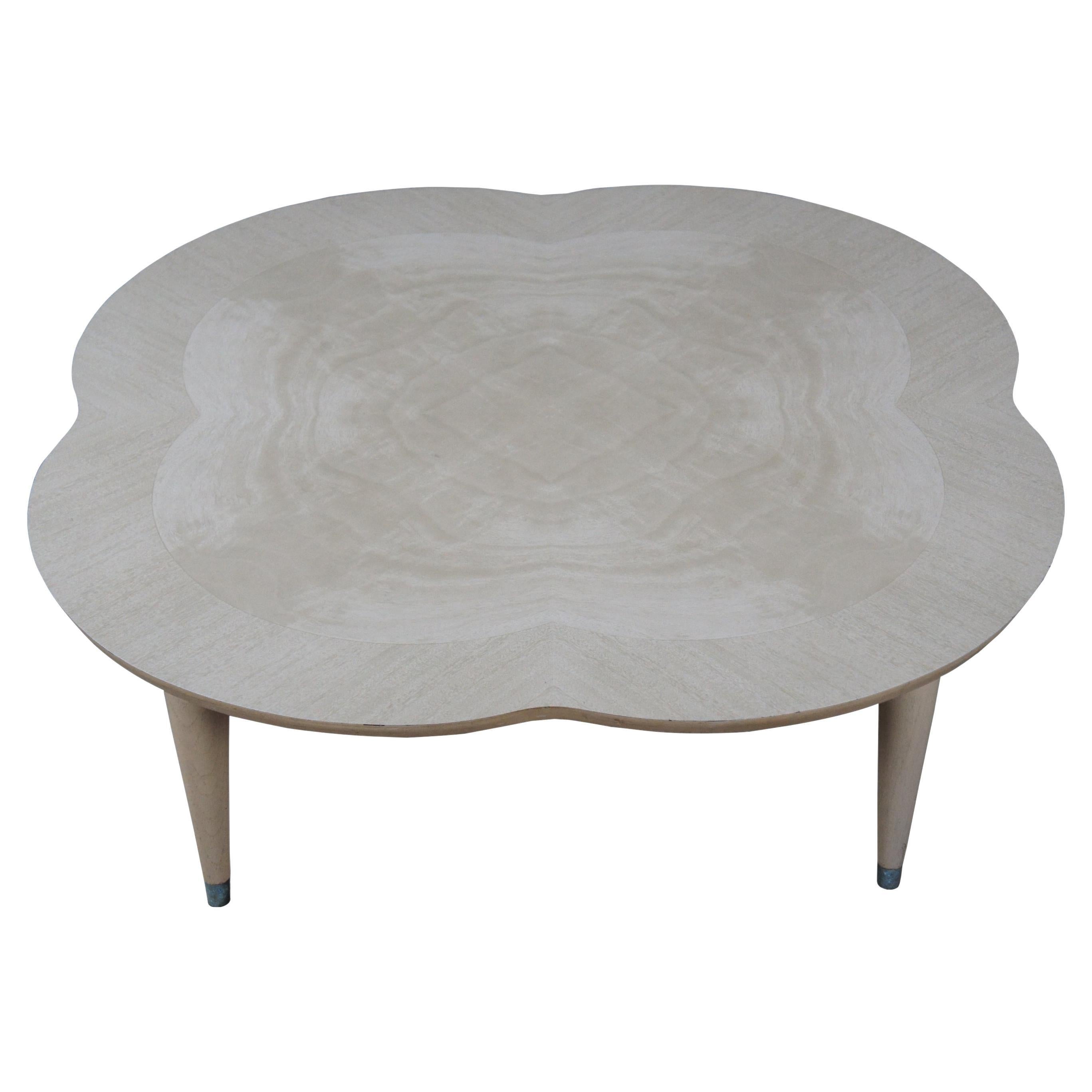 MidCentury Modern Picked Oak Matchbook Clover Leaf Coffee Cocktail