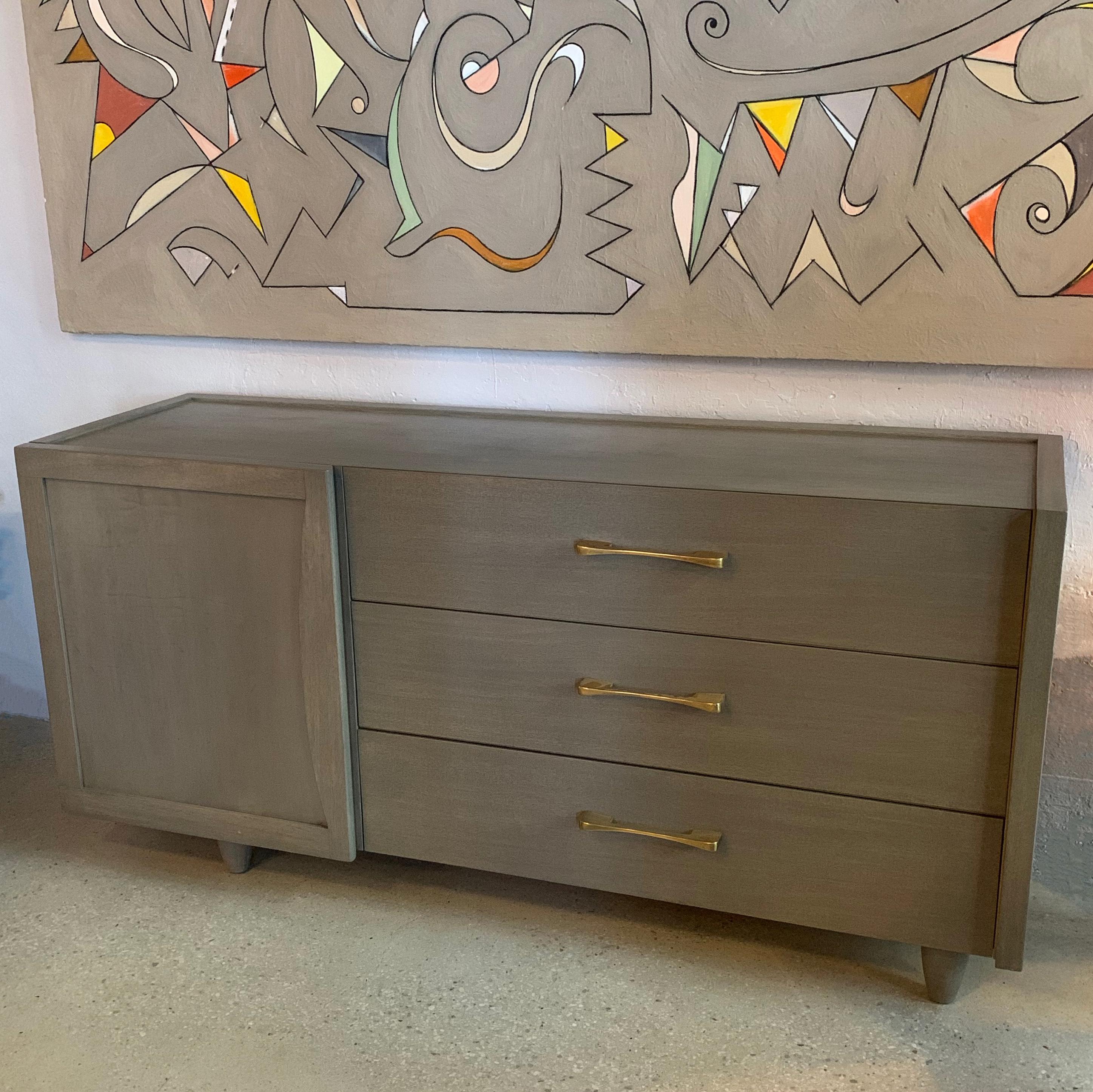 American Mid-Century Modern Pickled Mahogany Dresser Credenza