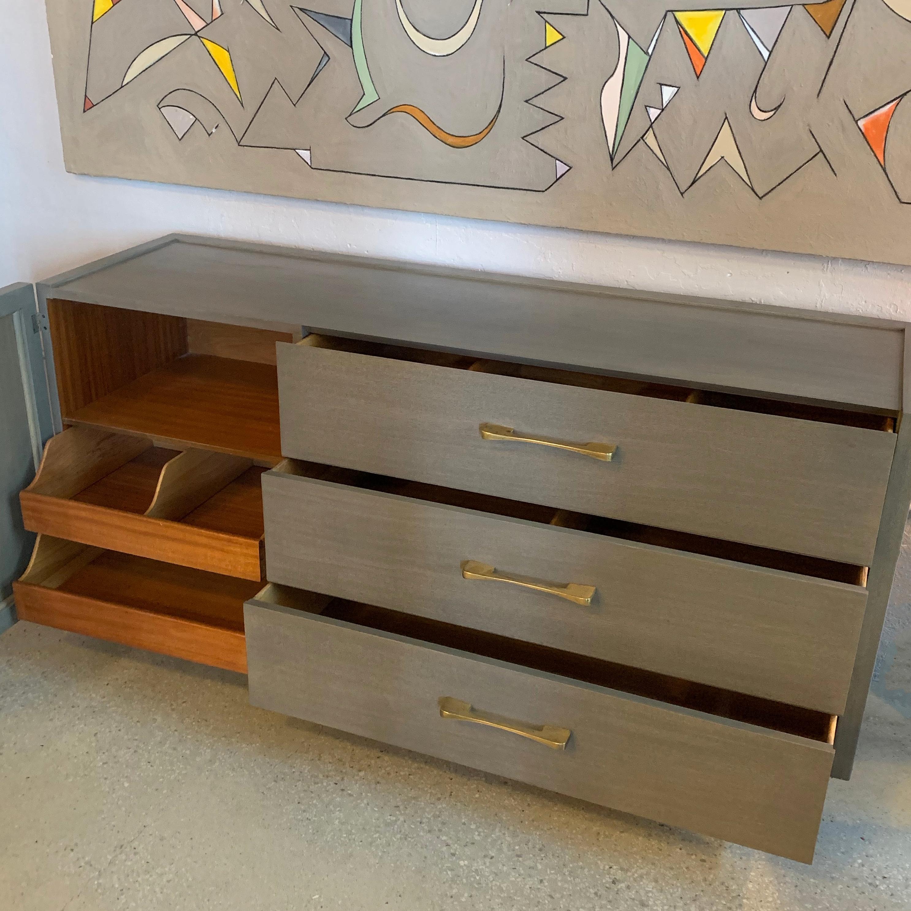 20th Century Mid-Century Modern Pickled Mahogany Dresser Credenza