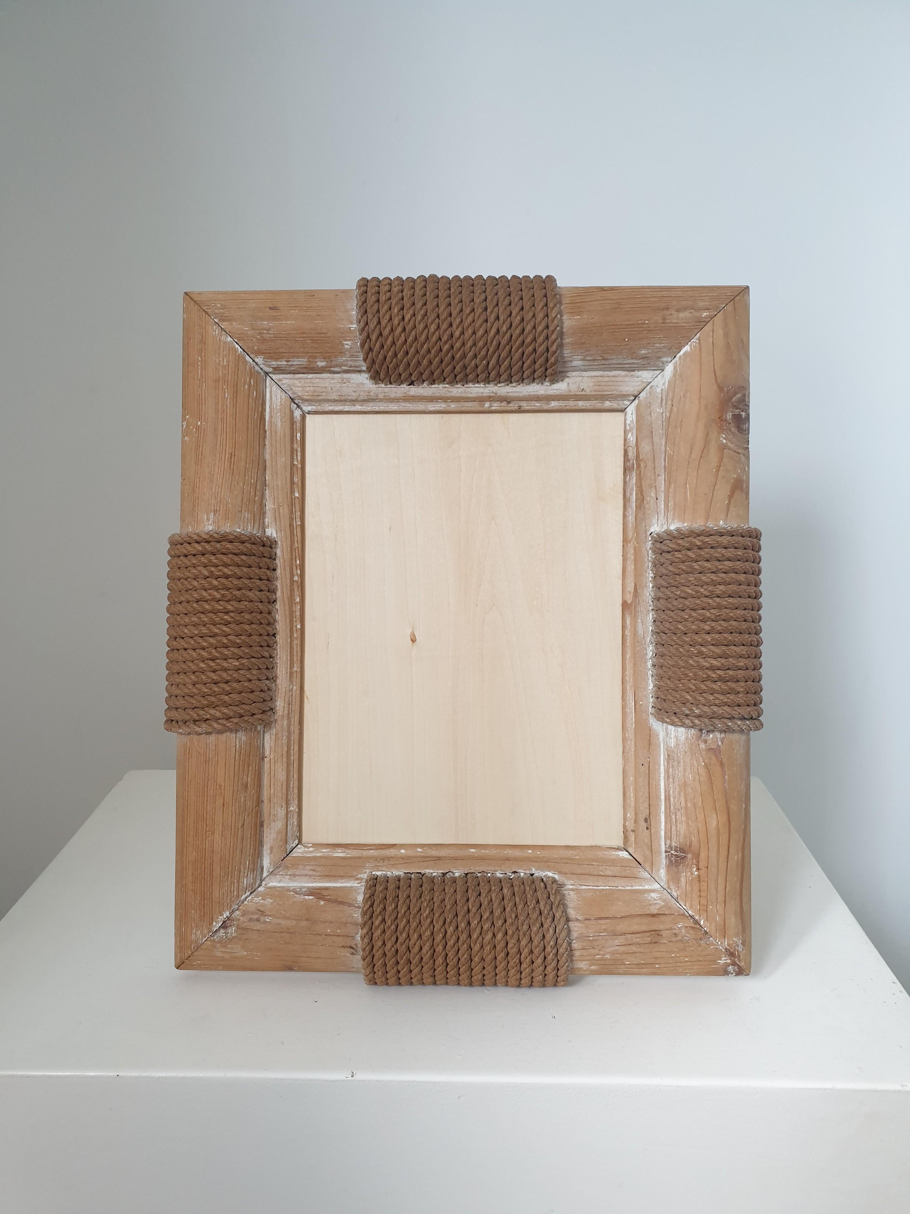 Unusual picture or mirror frame made  from twisted rope and limed oak. This quality frame  has areas  of rope around it. The oak frame has been treated with a lime wash, popular in the South of France. As the frame is of a good size it would equally