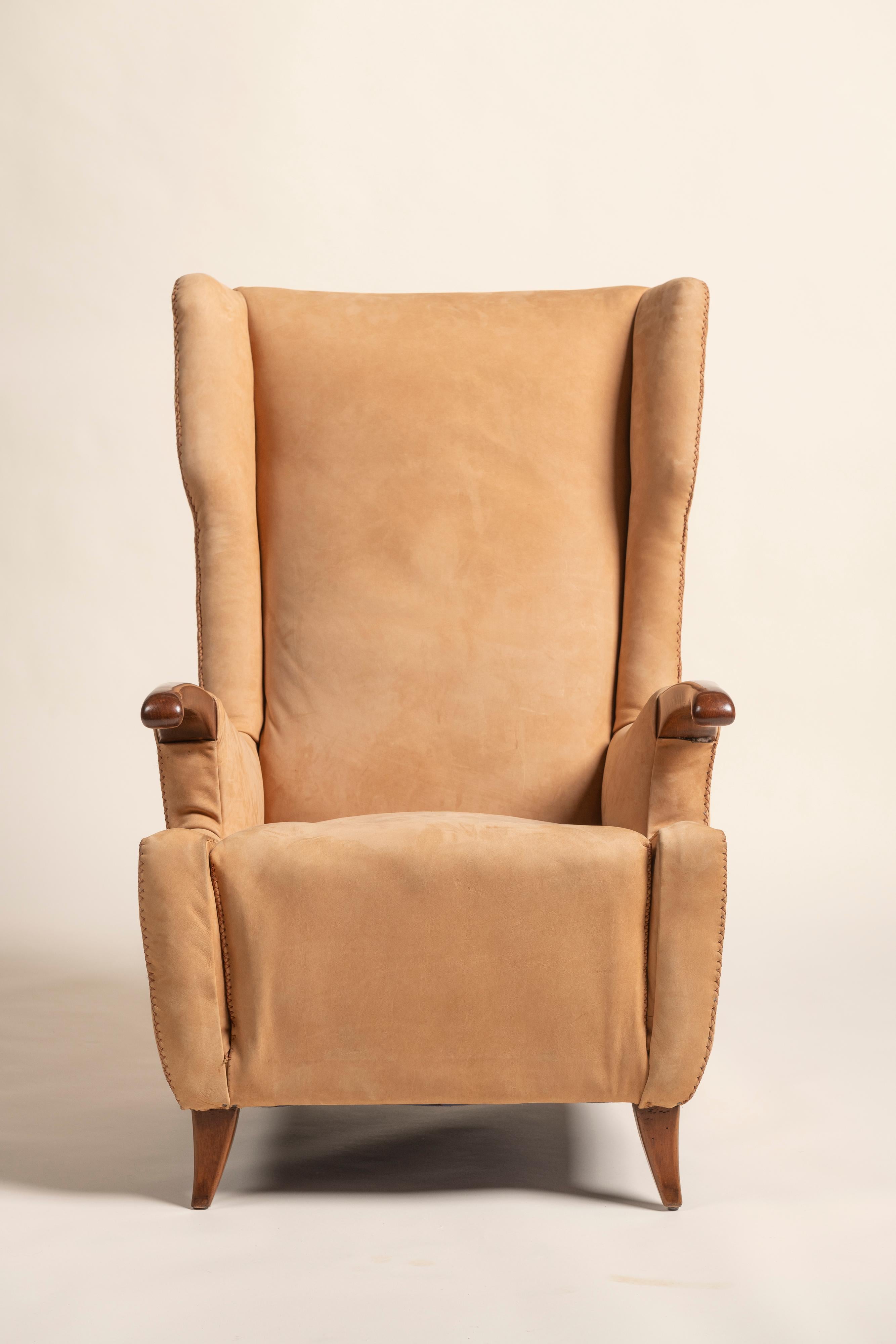 Suede Mid-Century Modern Pier Luigi Collie Armchair, Mod. 505, Italy For Sale