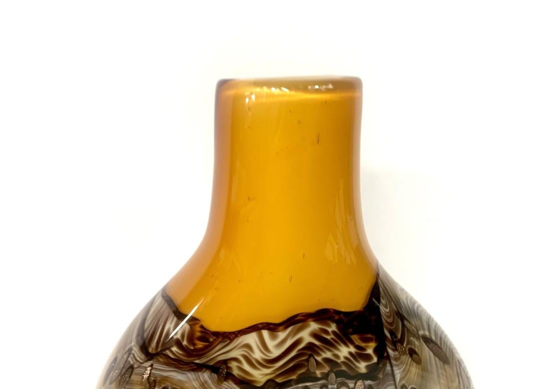 Vetro artistico Mid Century Modern Pierced Cased Art Glass Vase With Gold Inclusions in vendita