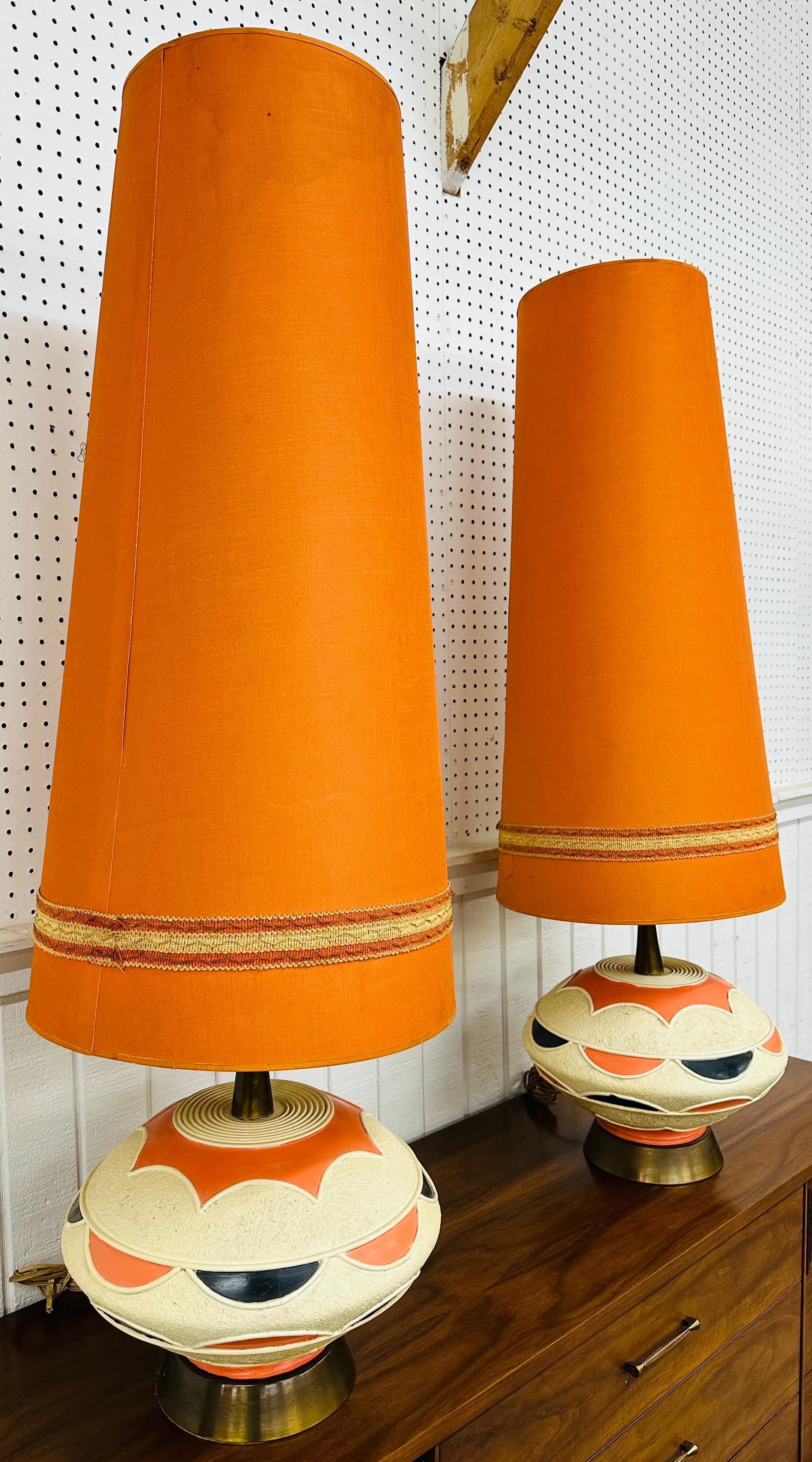 American Mid-Century Modern Pieri Tullio Large Ceramic Table Lamps - Set of 2