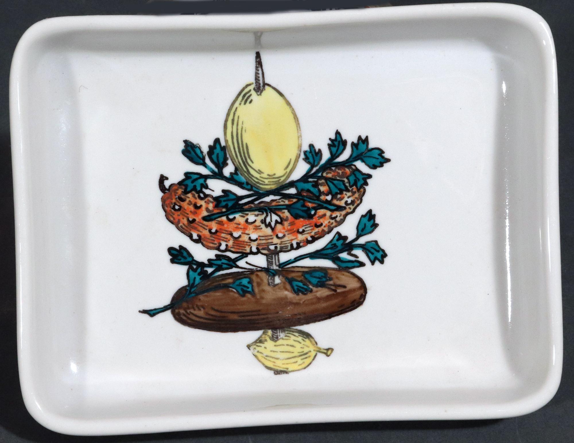 Mid-century Modern Piero Fornasetti Ceramic Appetizer Fish Kebab Dishes and Tray For Sale 2