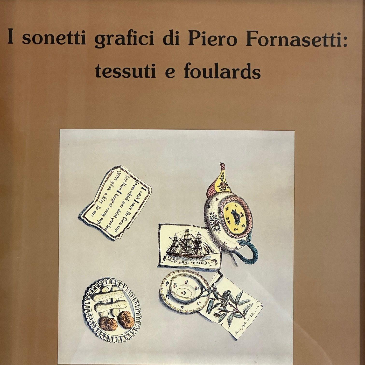 Piero Fornasetti, Mid-Century Modern, Exhibition Poster, Paper, Light Wood Frame For Sale 4