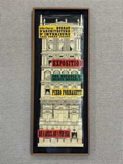 Piero Fornasetti, Mid-Century Modern, Ausstellungsplakat, Lichtholzrahmen, Italien