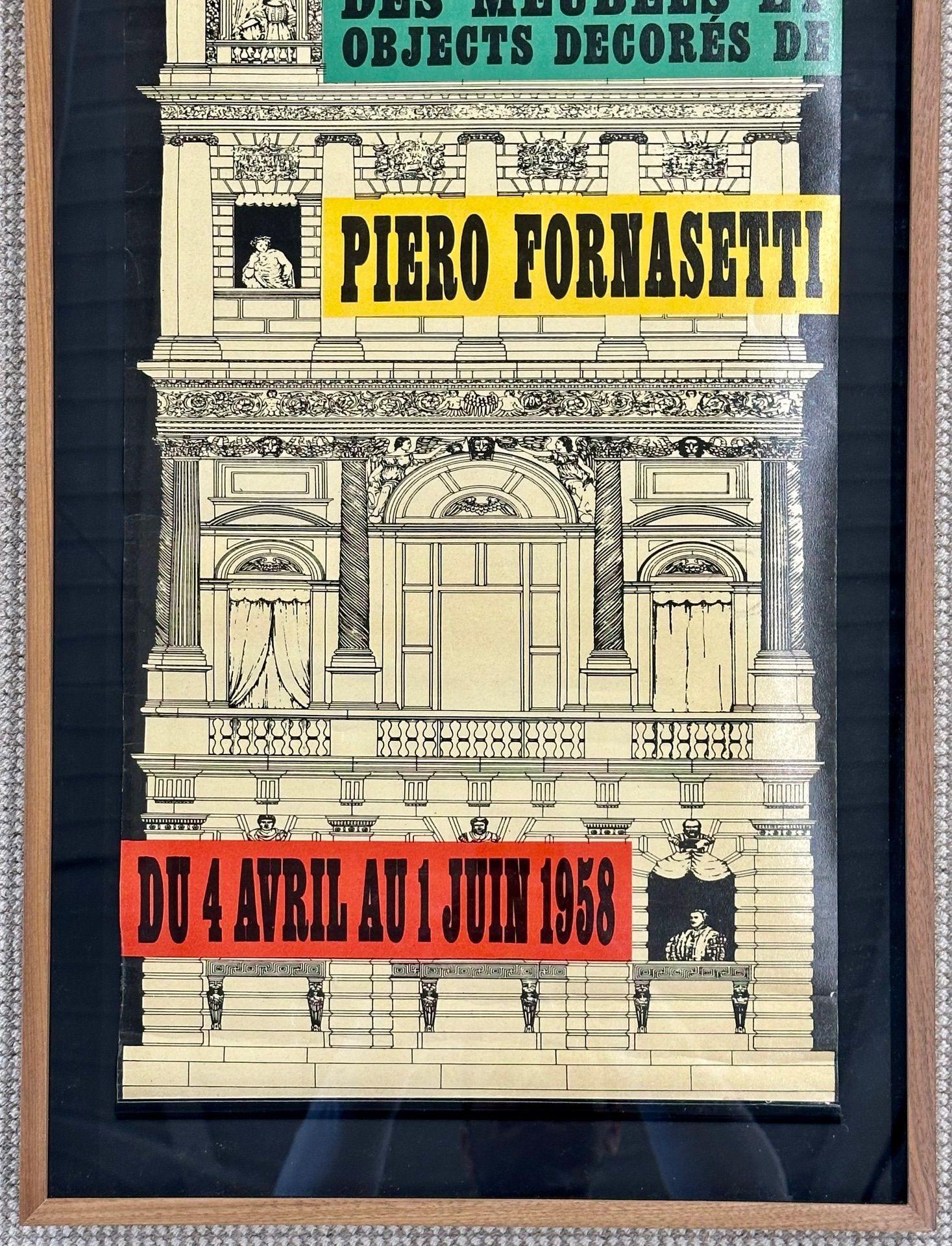Mid-20th Century Piero Fornasetti, Mid-Century Modern, Exhibition Poster, Light Wood Frame, Italy