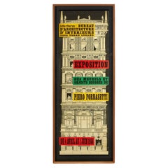 Piero Fornasetti, Mid-Century Modern, Ausstellungsplakat, Lichtholzrahmen, Italien