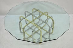 Mid Century Modern Pierre Cardin Stil Messing & Chrom Glasplatte Couchtisch