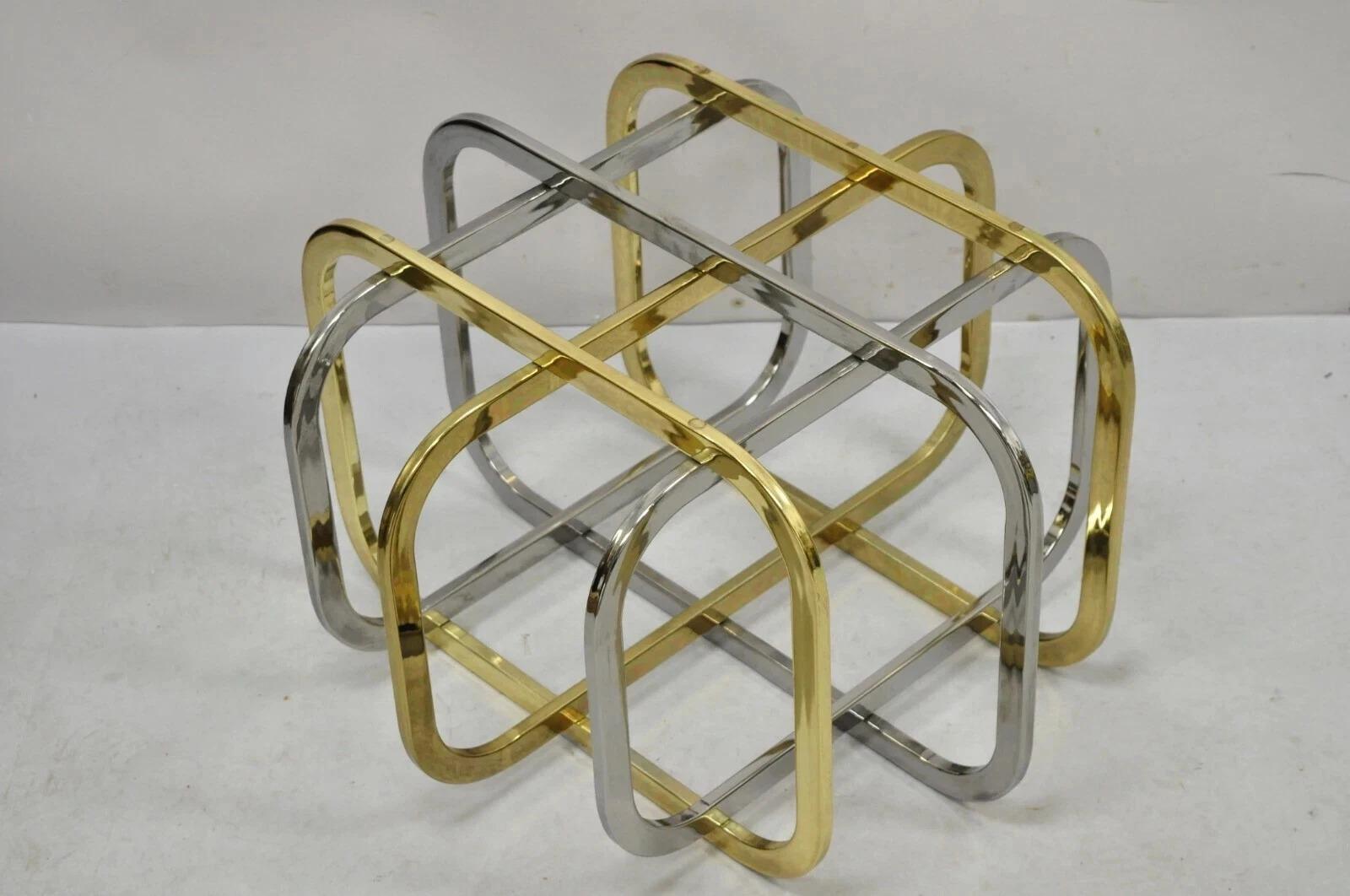 Unknown Mid Century Modern Pierre Cardin Style Brass & Chrome Glass Top Coffee Table For Sale