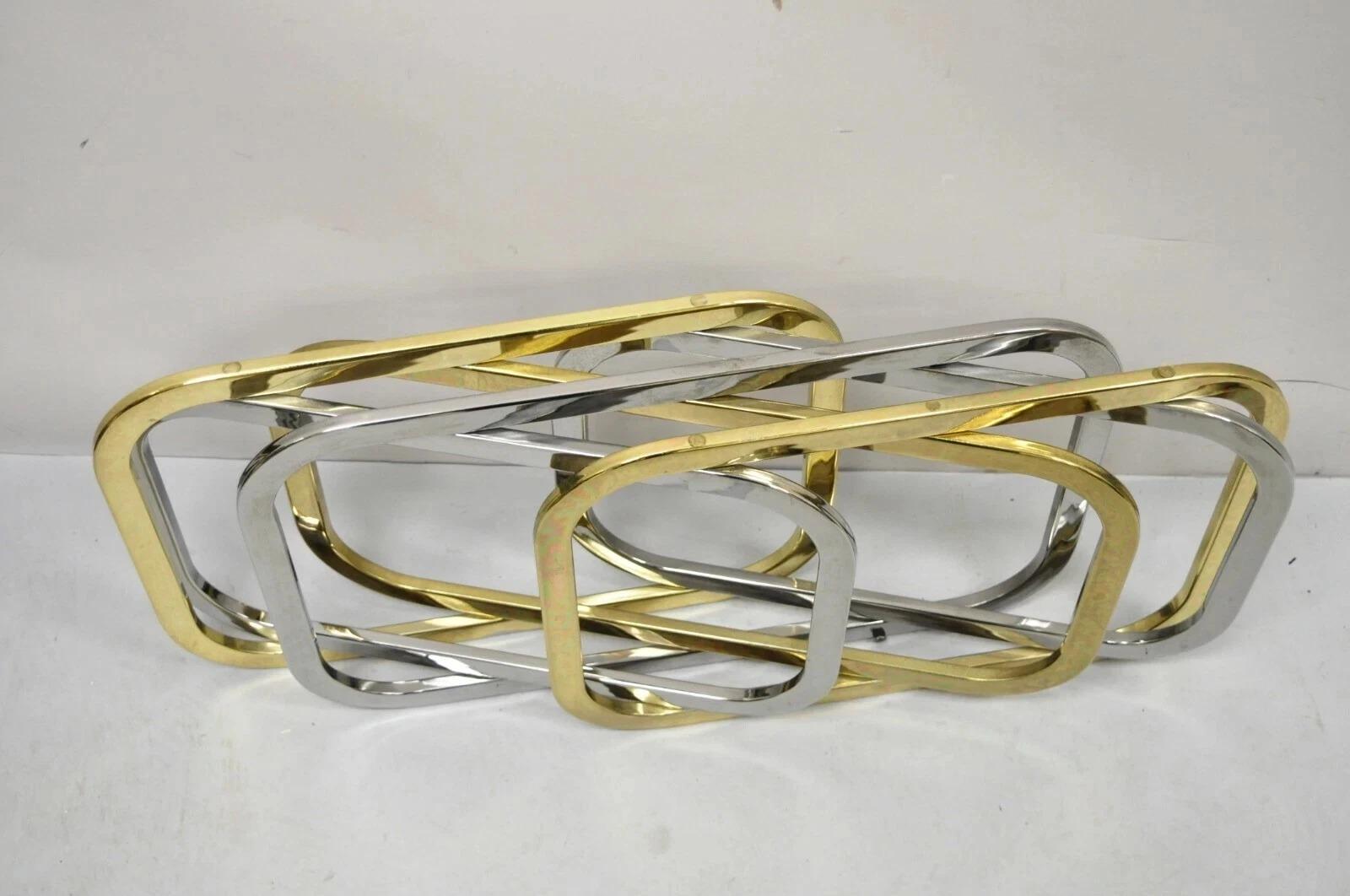 Mid Century Modern Pierre Cardin Style Brass & Chrome Glass Top Coffee Table In Good Condition For Sale In Philadelphia, PA