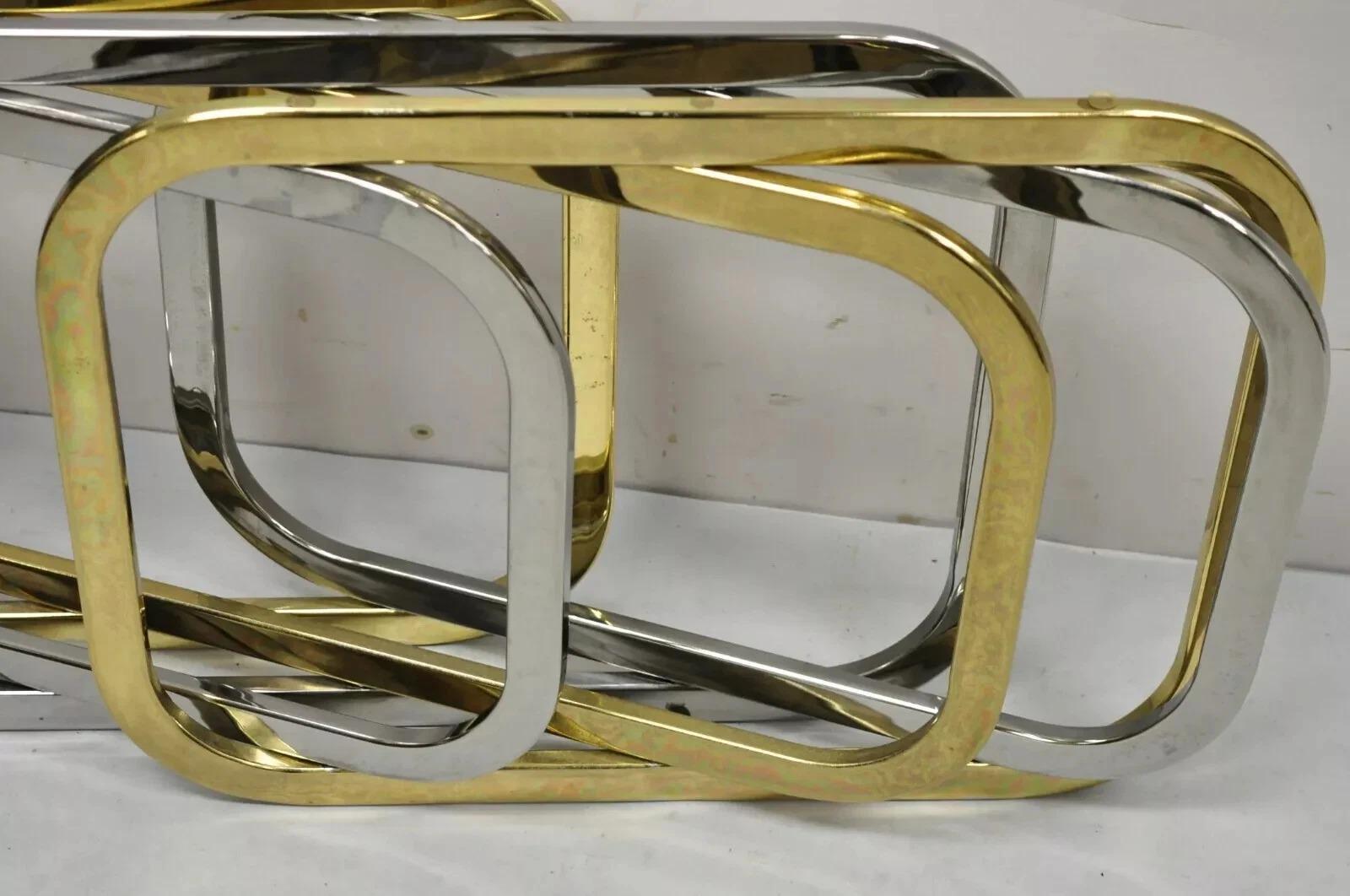 20th Century Mid Century Modern Pierre Cardin Style Brass & Chrome Glass Top Coffee Table For Sale