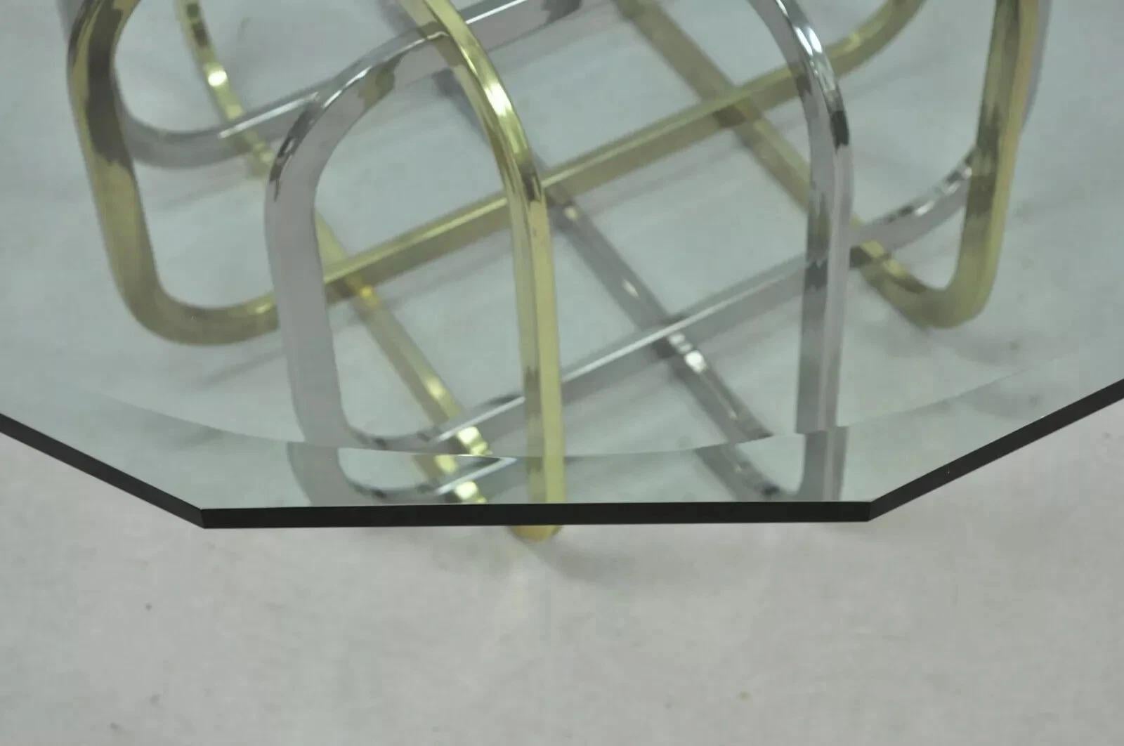 Mid Century Modern Pierre Cardin Style Brass & Chrome Glass Top Coffee Table For Sale 1
