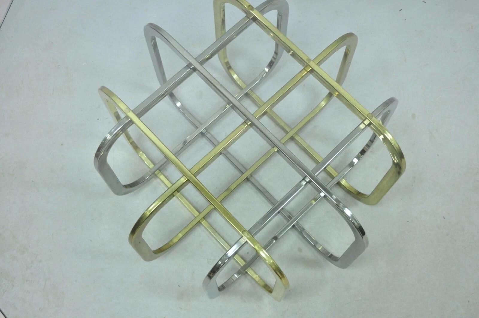 Mid Century Modern Pierre Cardin Style Brass & Chrome Glass Top Coffee Table For Sale 2