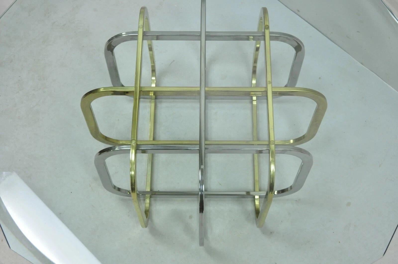 Mid Century Modern Pierre Cardin Style Brass & Chrome Glass Top Coffee Table For Sale 3