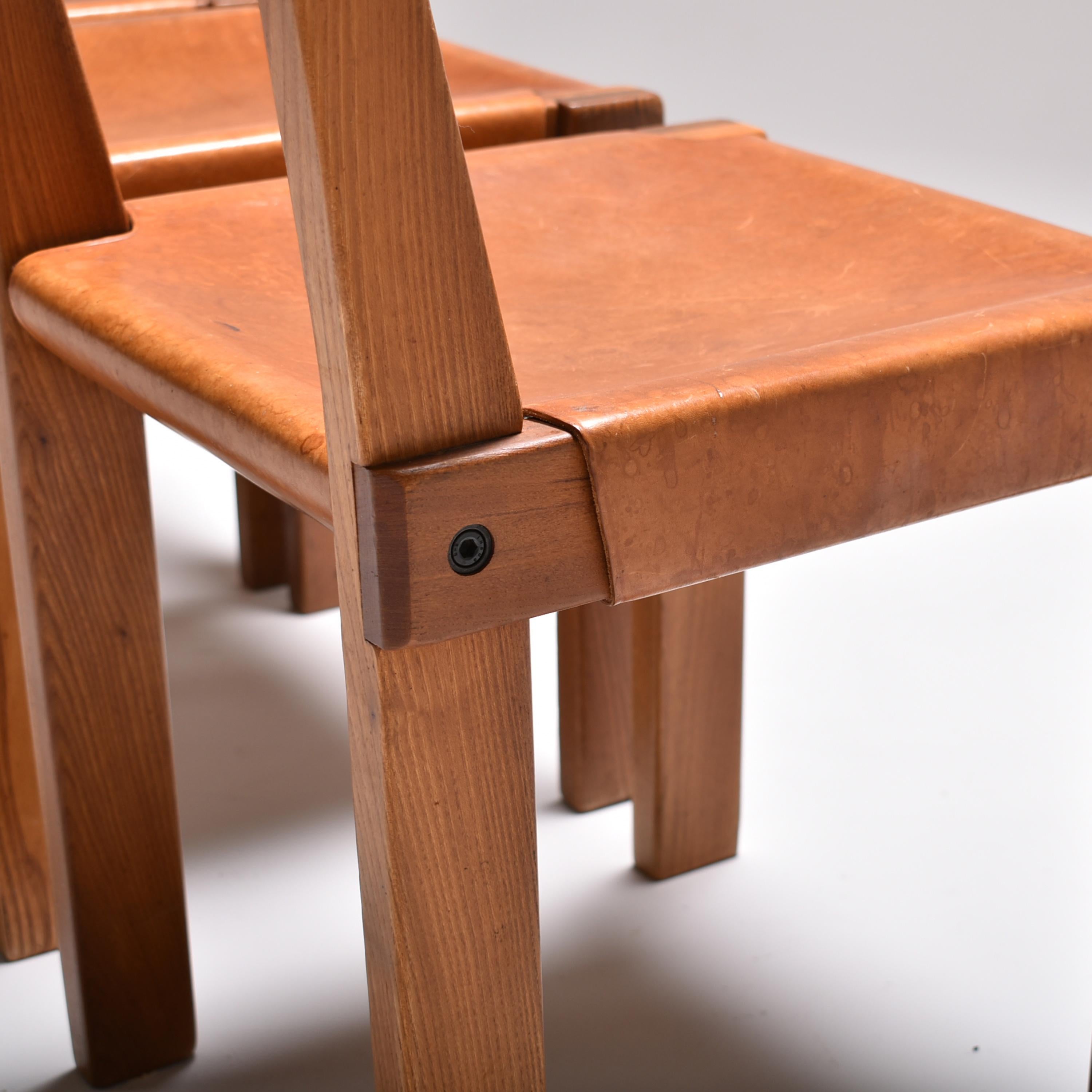 Mid-Century Modern Pierre Chapo Leather and Elm Chairs 