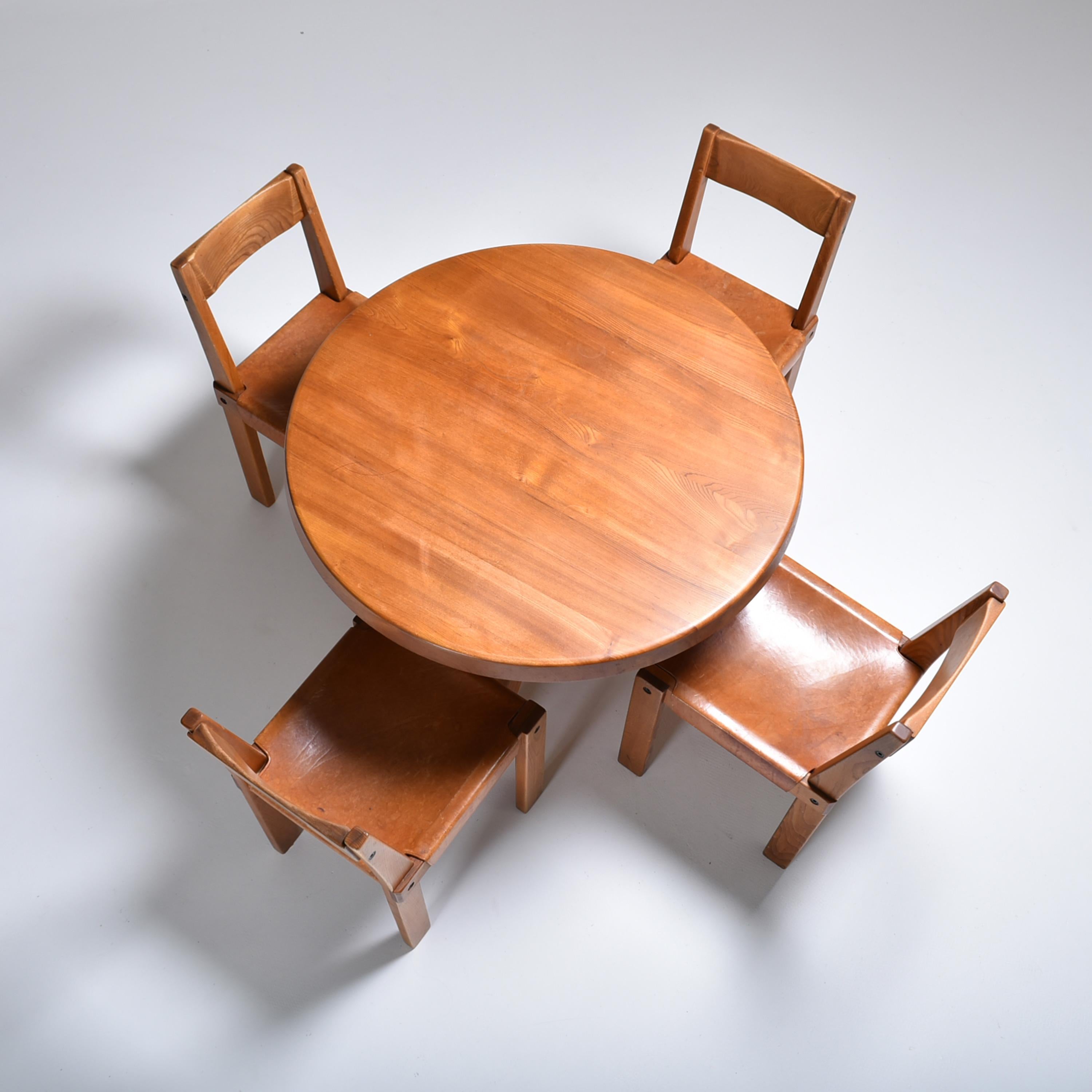 Mid-Century Modern Pierre Chapo Leather and Elm Chairs 