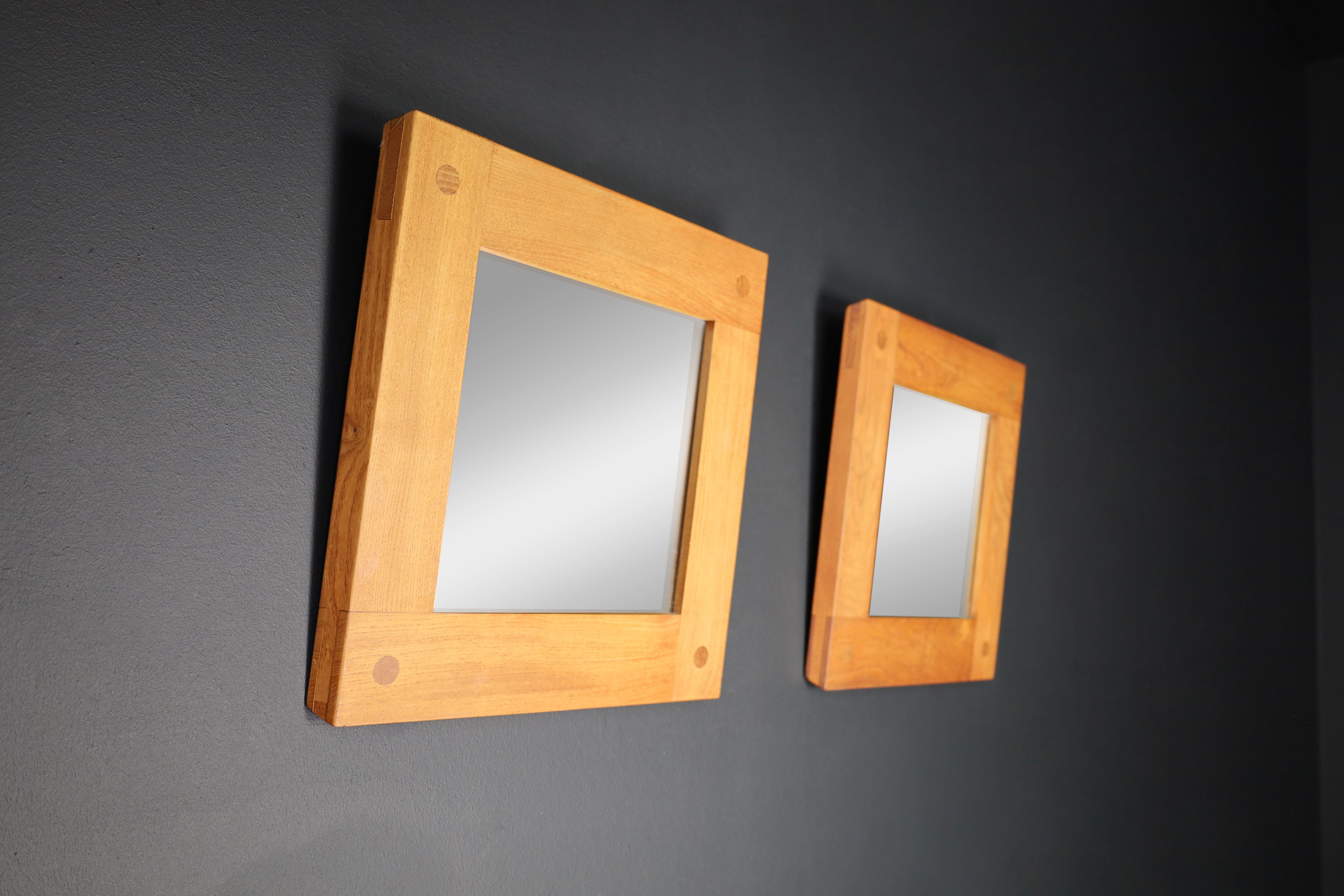 Mid Century Modern Pierre Chapo Pair of two Mirrors in Elm, France 1970s   For Sale 5
