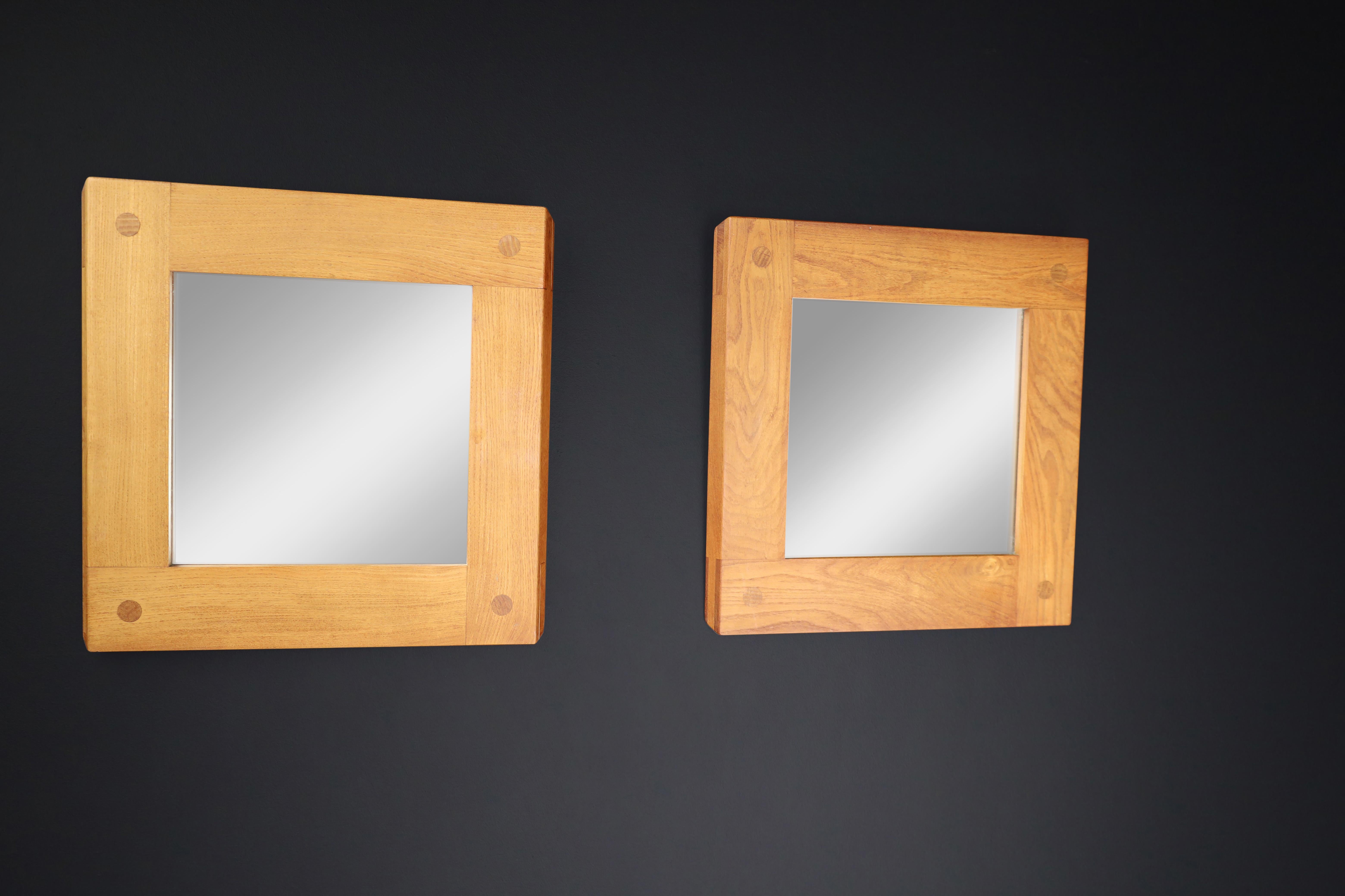Mid Century Modern Pierre Chapo Pair of two Mirrors in Elm, France 1970s   For Sale 11