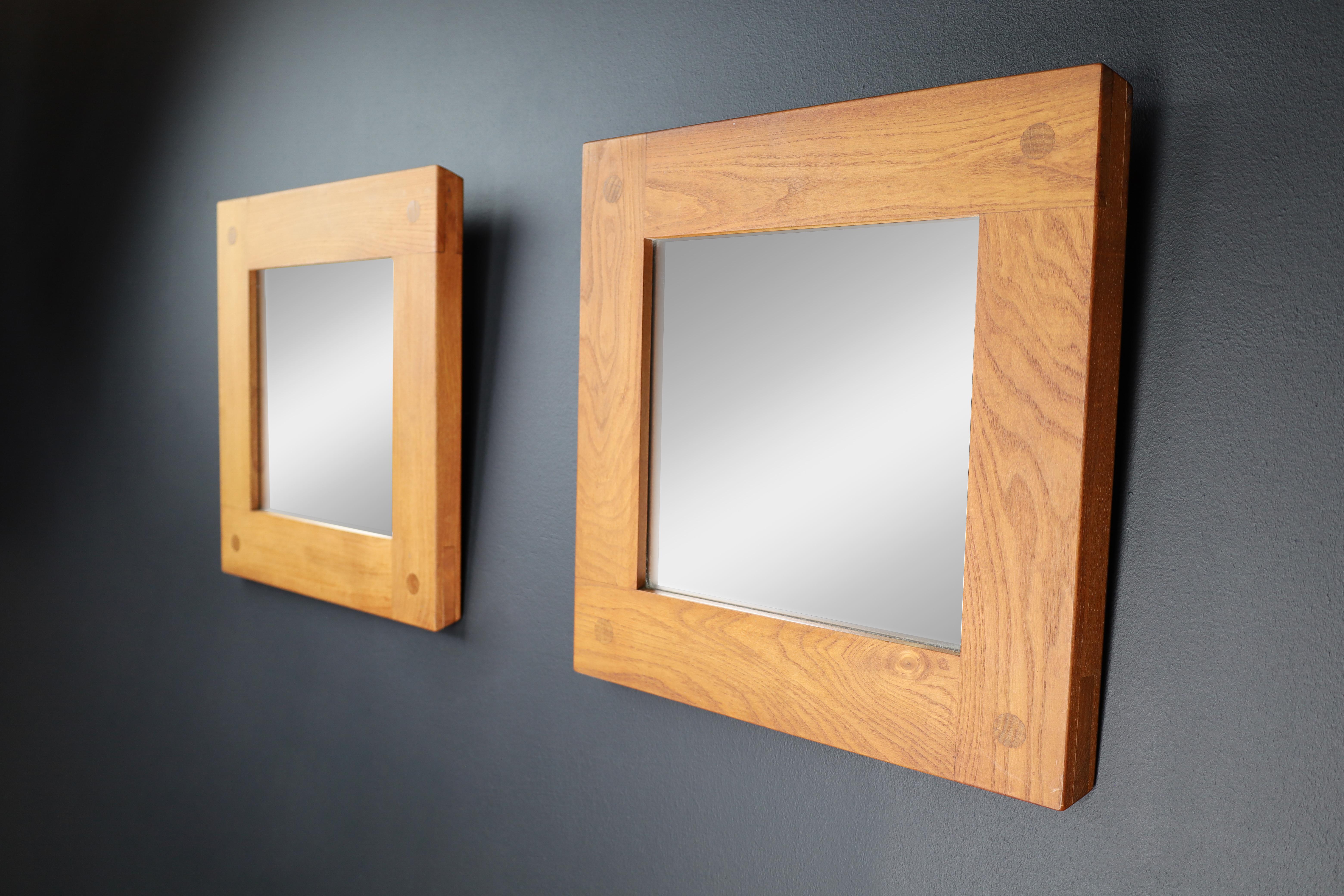 Mid-Century Modern Mid Century Modern Pierre Chapo Pair of two Mirrors in Elm, France 1970s   For Sale