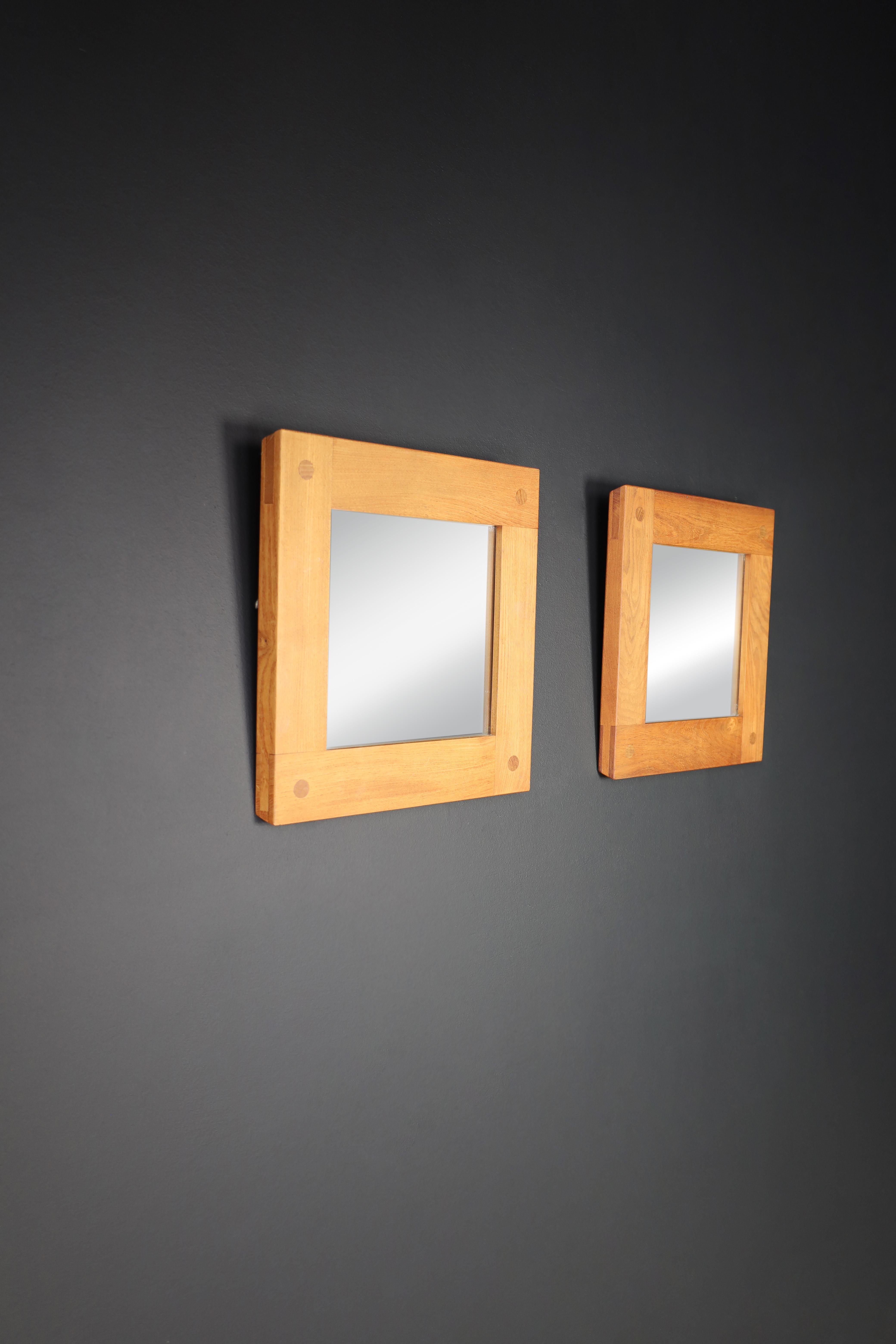 Mid Century Modern Pierre Chapo Pair of two Mirrors in Elm, France 1970s   For Sale 1