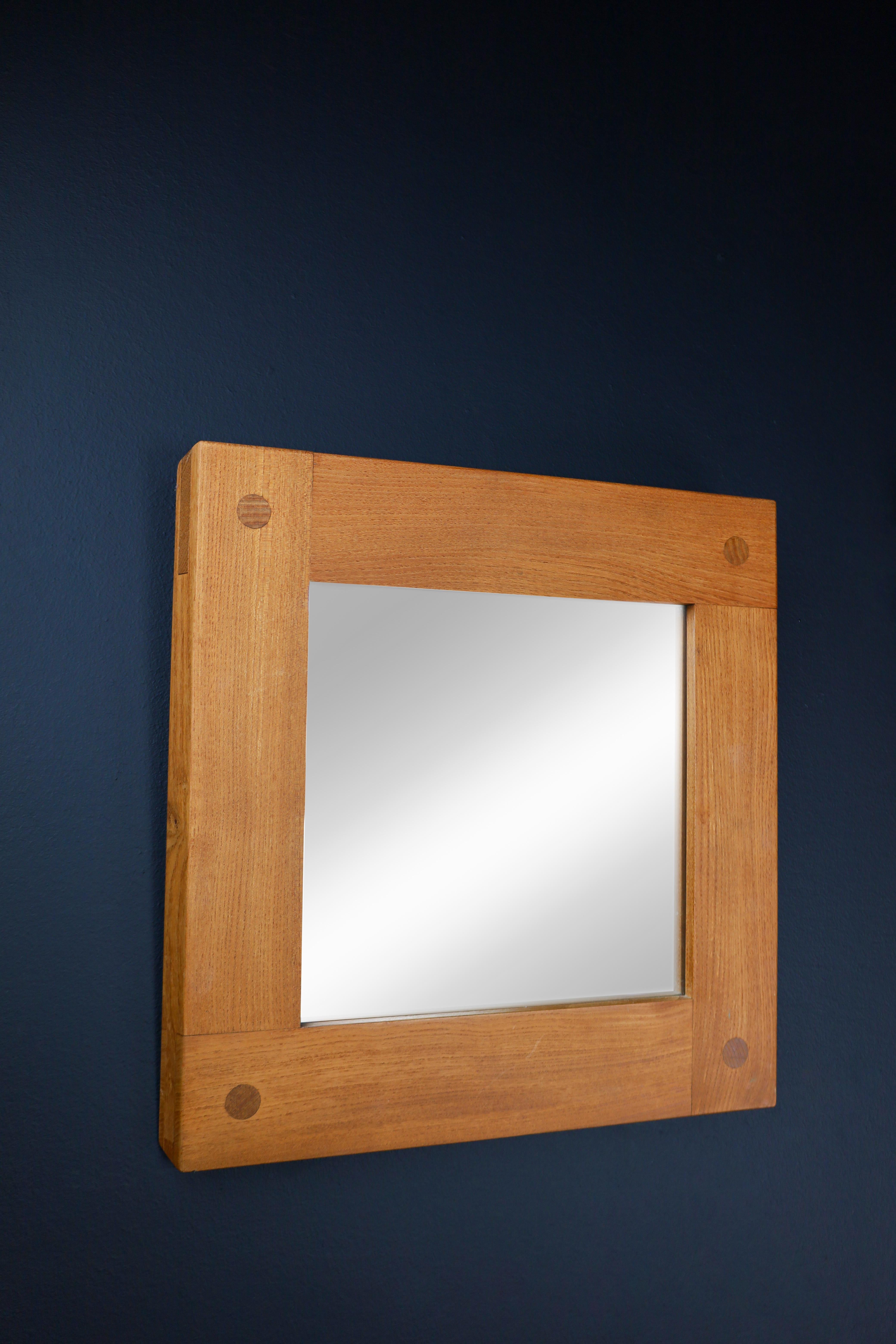 Mid Century Modern Pierre Chapo Pair of two Mirrors in Elm, France 1970s   For Sale 2