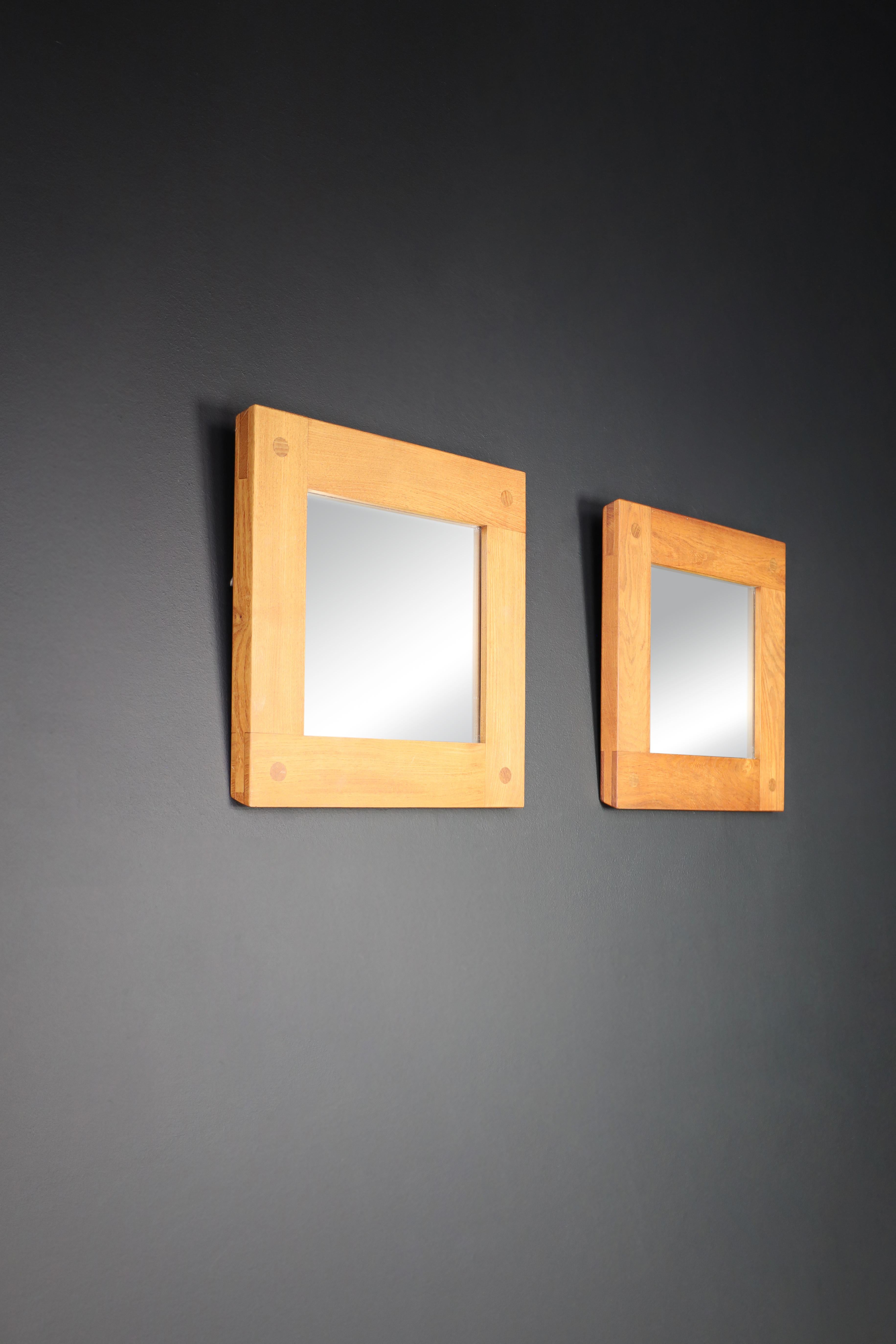 Mid Century Modern Pierre Chapo Pair of two Mirrors in Elm, France 1970s   For Sale 3