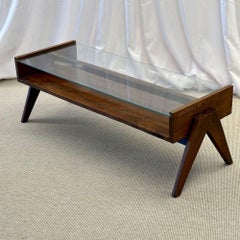 Mid-Century Modern Pierre Jeanneret Glass Coffee / Cocktail Table, France, 1960s