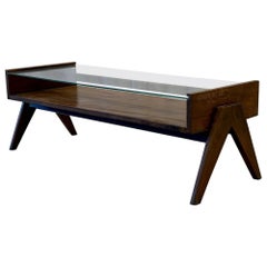 Mid-Century Modern Pierre Jeanneret Glass Coffee / Cocktail Table, France, 1960s