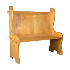 Retro Mid-Century Modern Pine Settle, English Bench, Pew, Hall, Kitchen, Boot Room