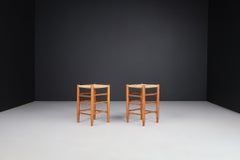 Mid Century Modern Pinewood And Rush Stools in The Style Of Charlotte Perriand