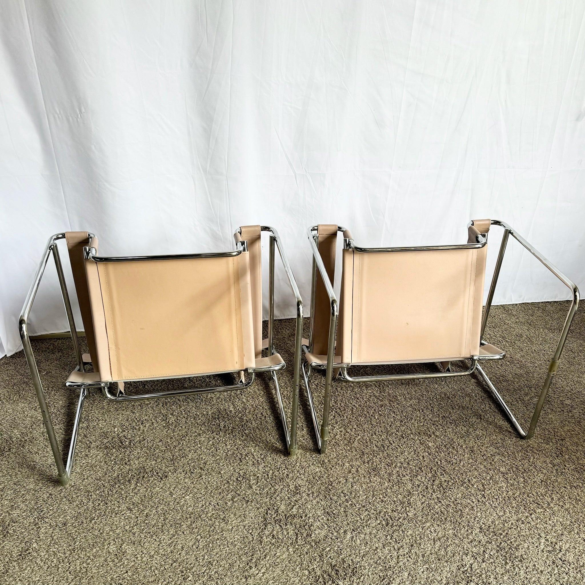 American Mid Century Modern Pink and Chrome Lounge Chairs, Wassily Style - A Pair For Sale