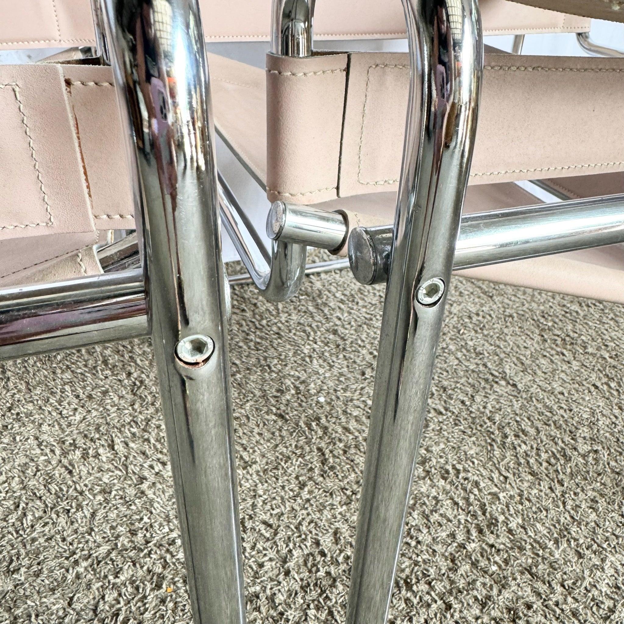 Mid Century Modern Pink and Chrome Lounge Chairs, Wassily Style - A Pair In Good Condition For Sale In Delray Beach, FL