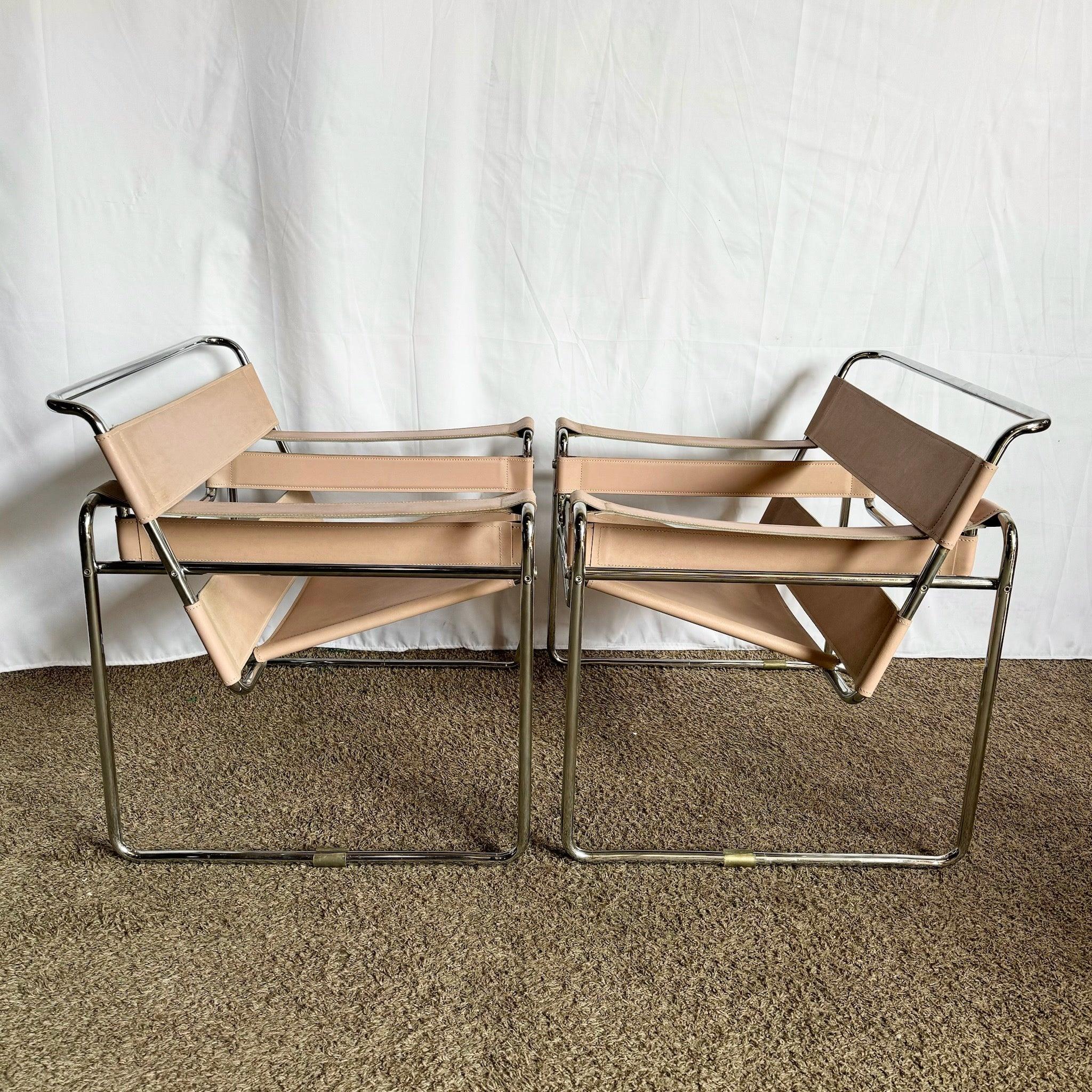 20th Century Mid Century Modern Pink and Chrome Lounge Chairs, Wassily Style - A Pair For Sale